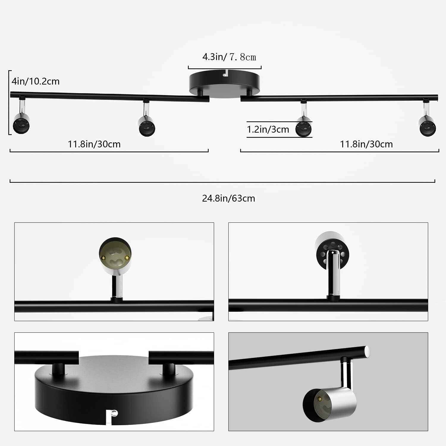 Kitchen Lights,Ceiling Lighting Kits, Swivelling Ceiling Spotlight for Bedroom, Kitchen and Living Room(GU10 LED Bulbs not Included) (4 Way Black) 6