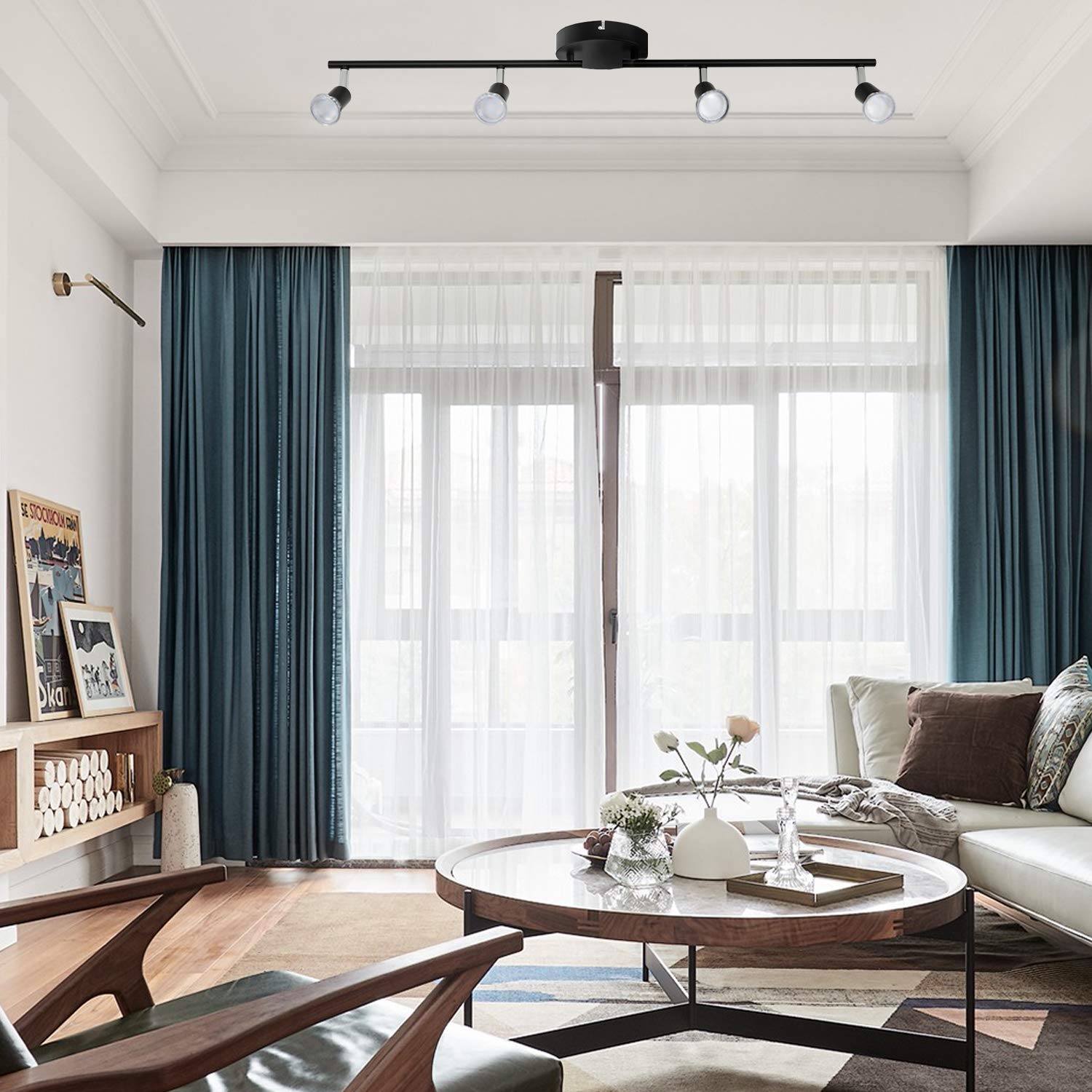 LED Ceiling Light,4 Way Rotatable Spot Lights for Ceiling,Flexible Ceiling Lights for Bedroom,Living Room, Black with Protectiv Bulb Trims(Gu10 Bulbs Not Included) 7