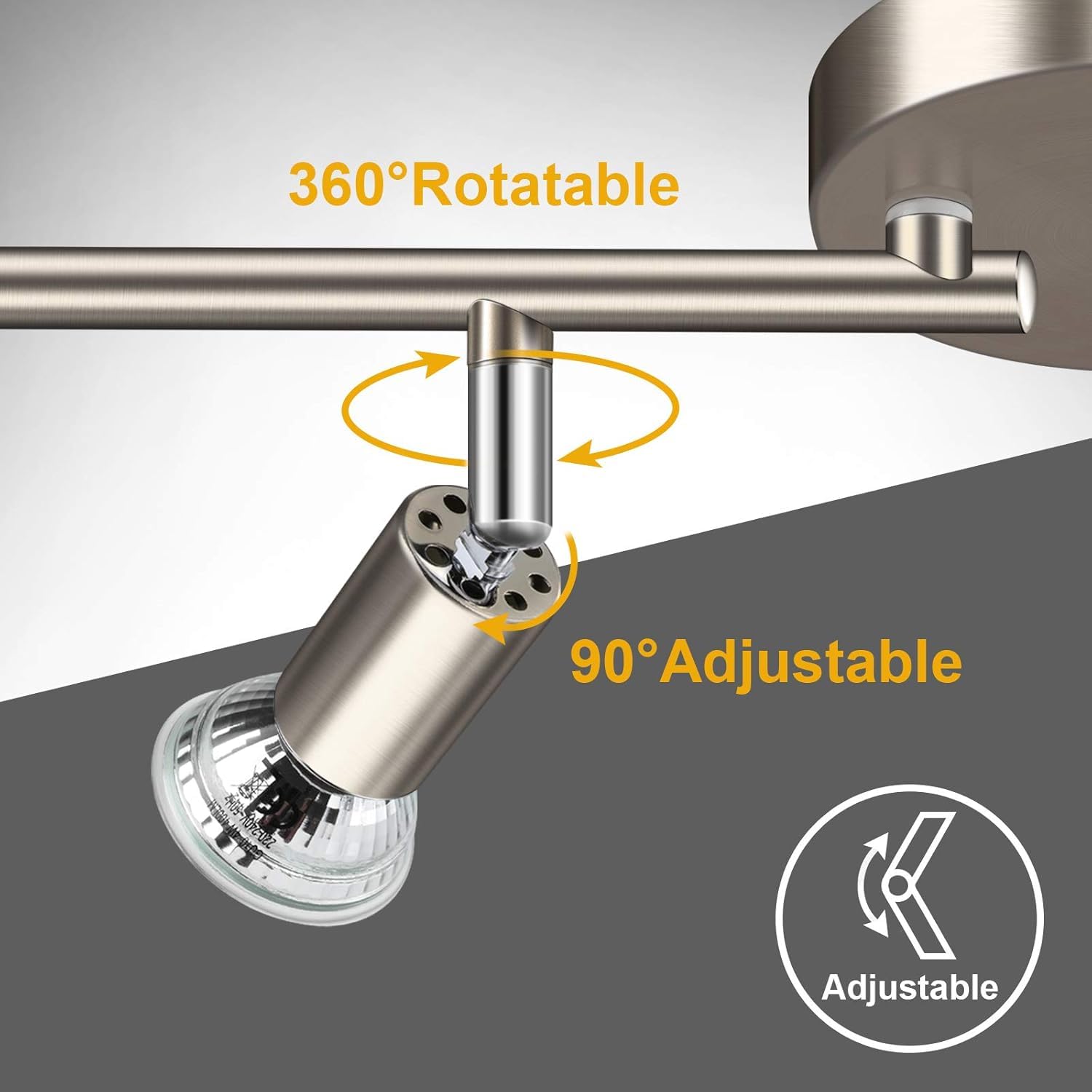 LED Ceiling Light,4 Way Rotatable Spot Lights for Ceiling,Flexible Ceiling Lights for Bedroom,Living Room, Black Nickel with Protectiv Bulb Trims(Gu10 Bulbs Not Included) 3