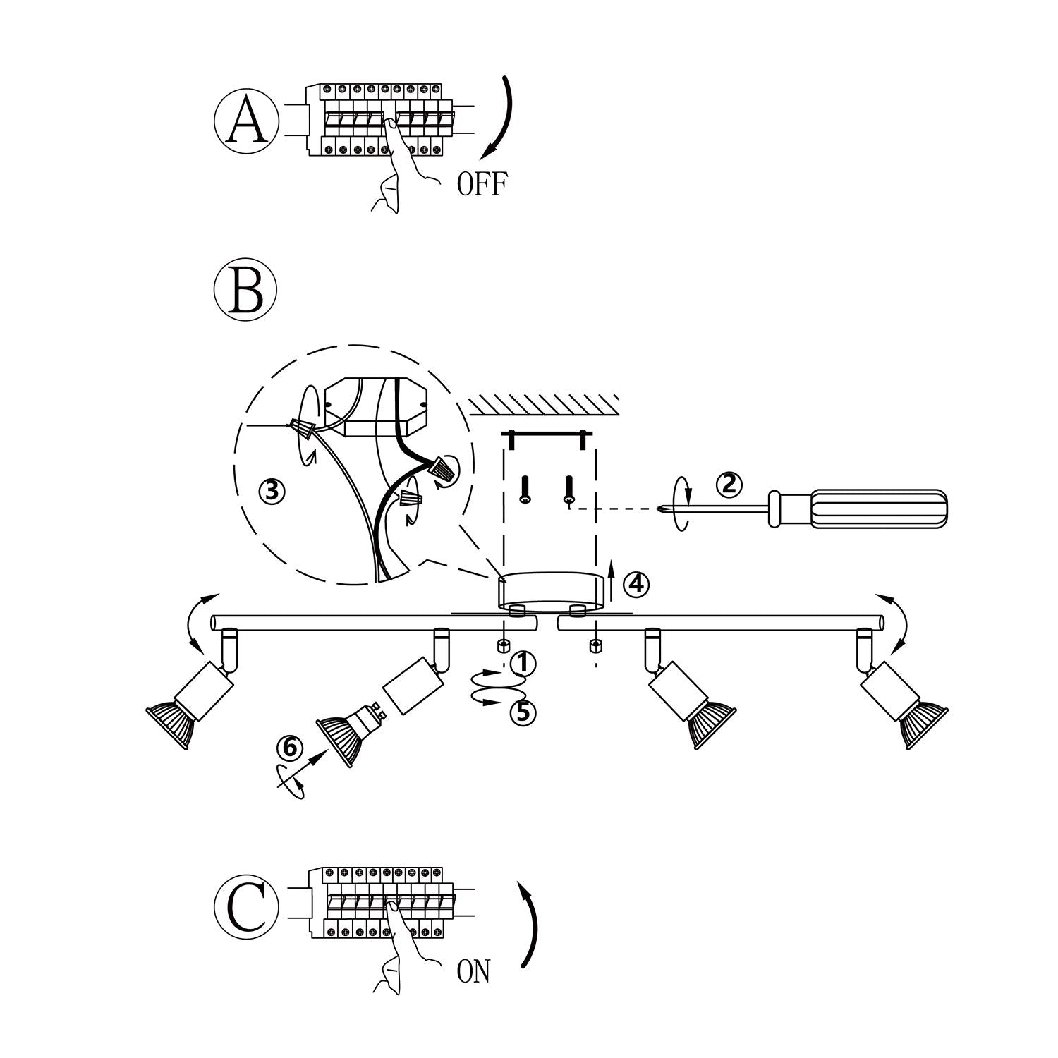 LED Ceiling Light,4 Way Rotatable Spot Lights for Ceiling,Flexible Ceiling Lights for Bedroom,Living Room, Black Nickel with Protectiv Bulb Trims(Gu10 Bulbs Not Included) 5