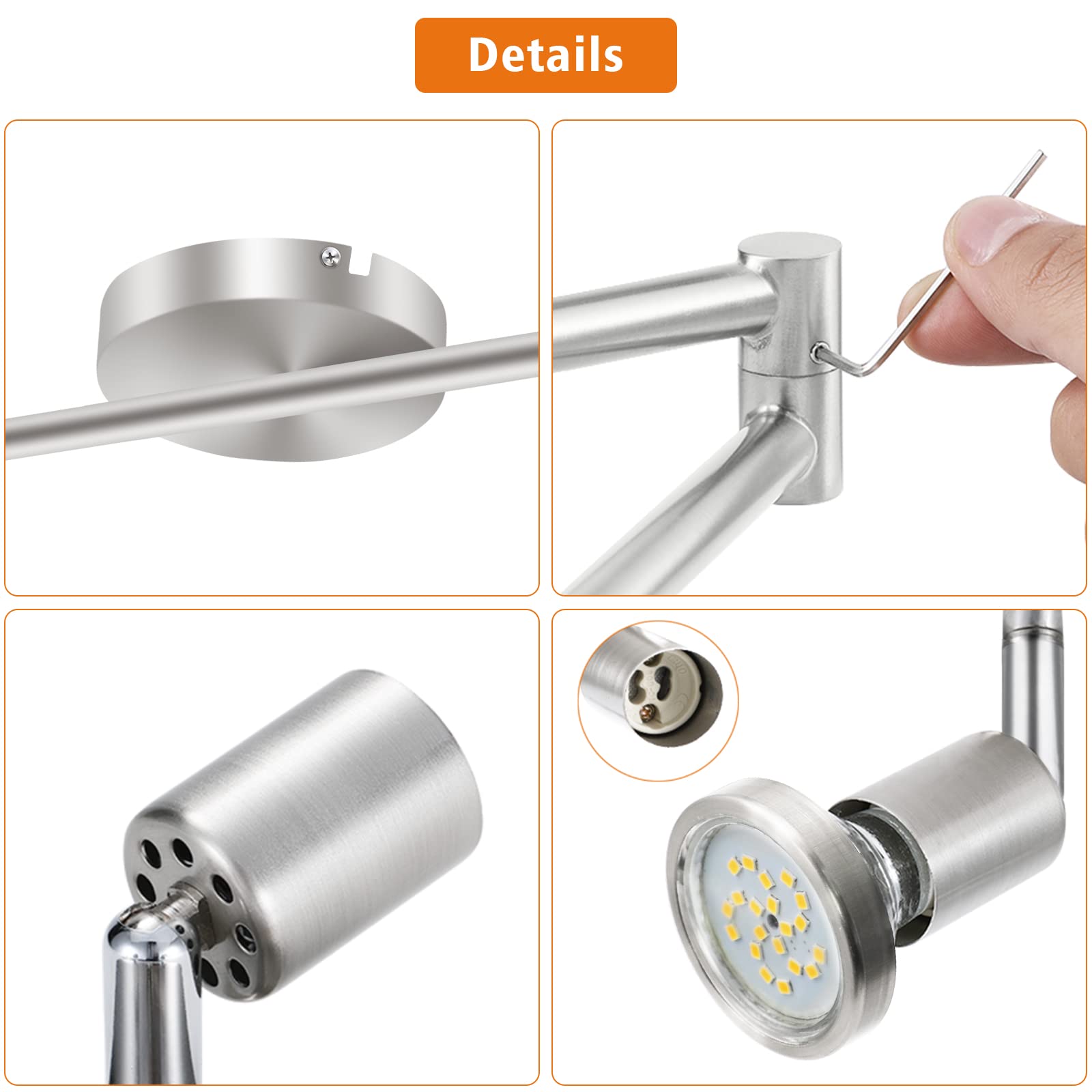 LED Ceiling Light 6 Way Rotatable Spot Lights for Ceiling,Flexible Ceiling Lights for Bedroom,Living Room,Nickel with Protectiv Bulb Trims(Gu10 Bulbs Not Included) 5