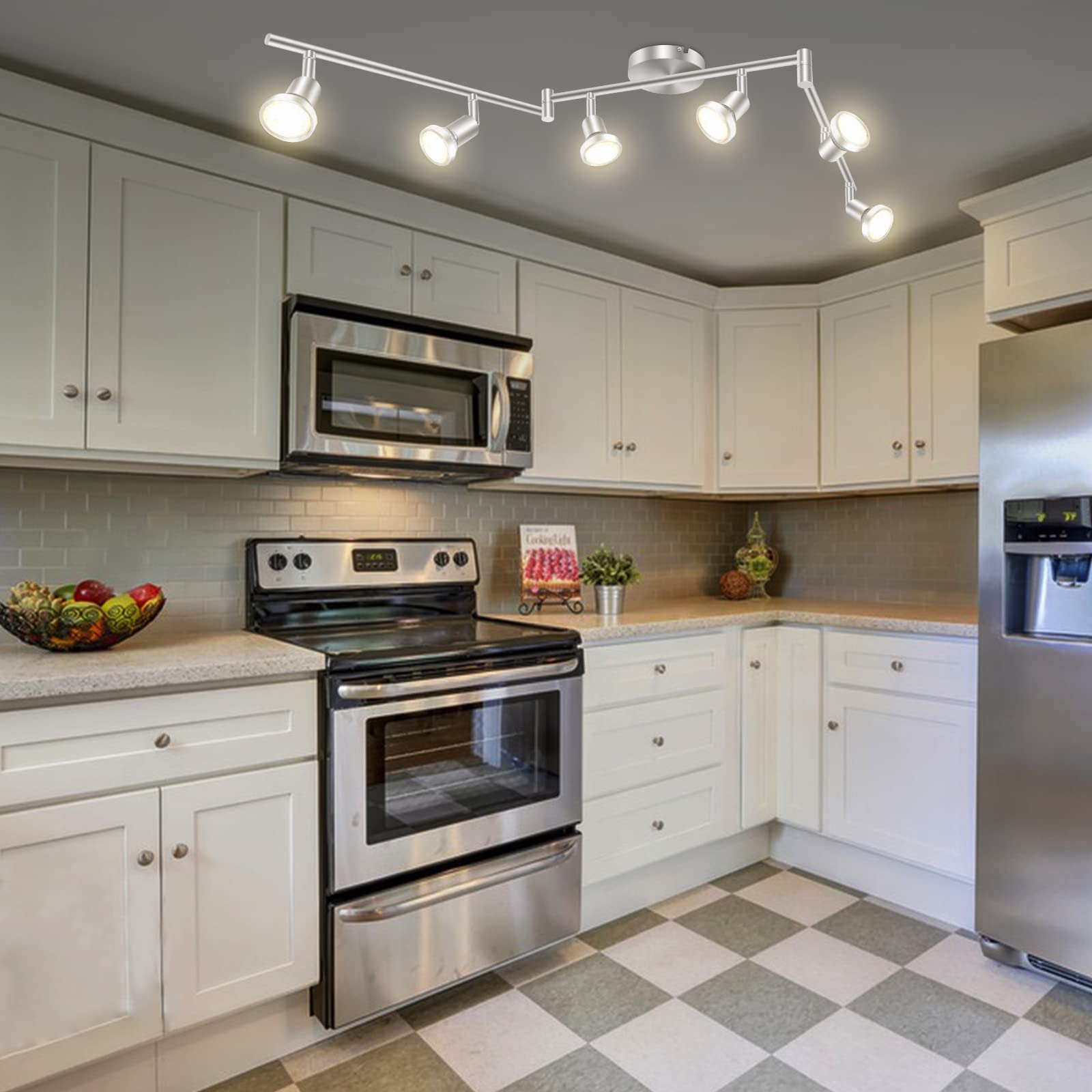 LED Ceiling Light 6 Way Rotatable Spot Lights for Ceiling,Flexible Ceiling Lights for Bedroom,Living Room,Nickel with Protectiv Bulb Trims(Gu10 Bulbs Not Included) 6