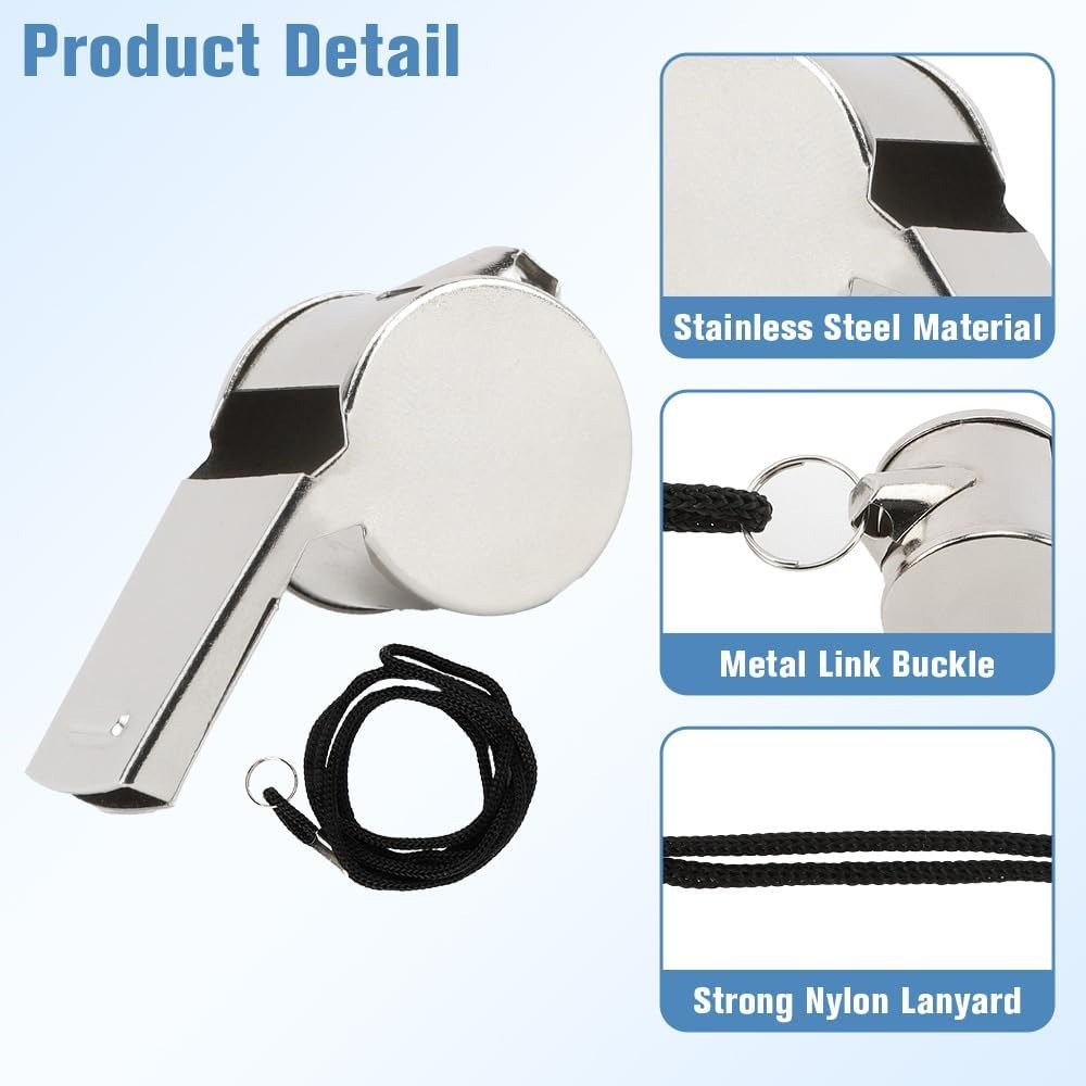 24 Pack Stainless Steel Whistles with Lanyards – Durable Loud Sports, Coaching, Referee, Party Favors, Outdoor Safety Whistles