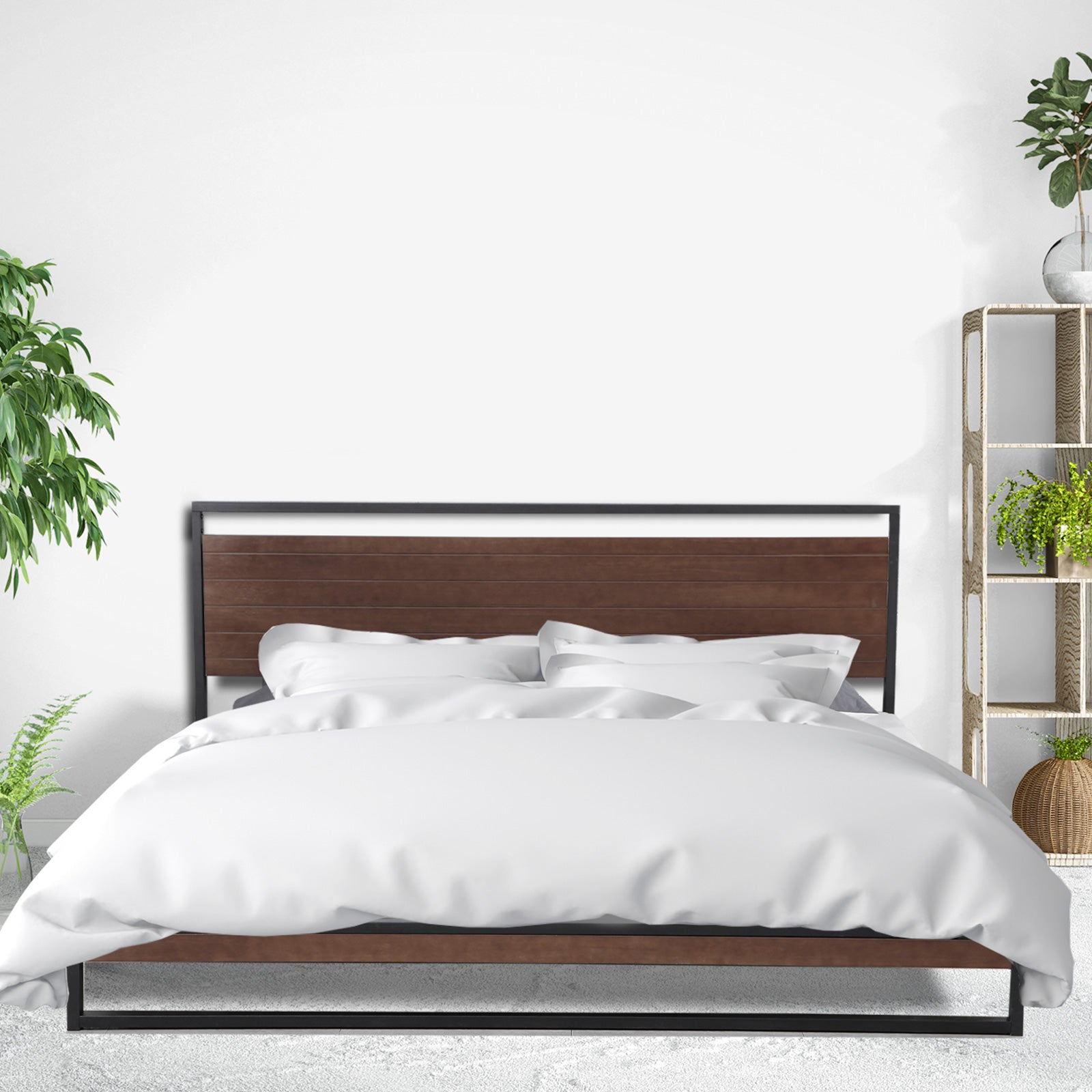 Milano Decor Azure Bed Frame With Headboard Black Wood Steel Platform Bed - Single - Black 4