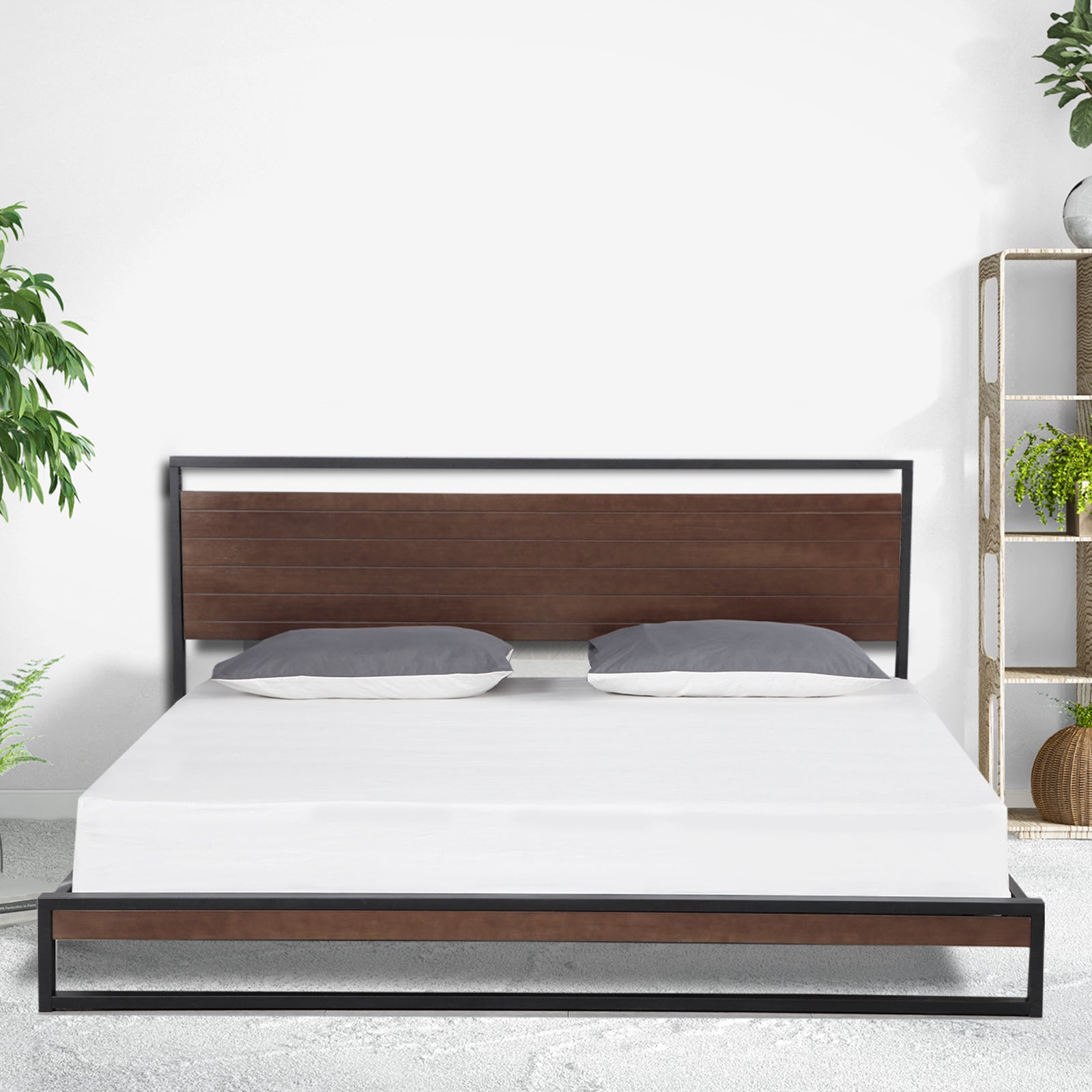 Milano Decor Azure Bed Frame With Headboard Black Wood Steel Platform Bed - Single - Black 5