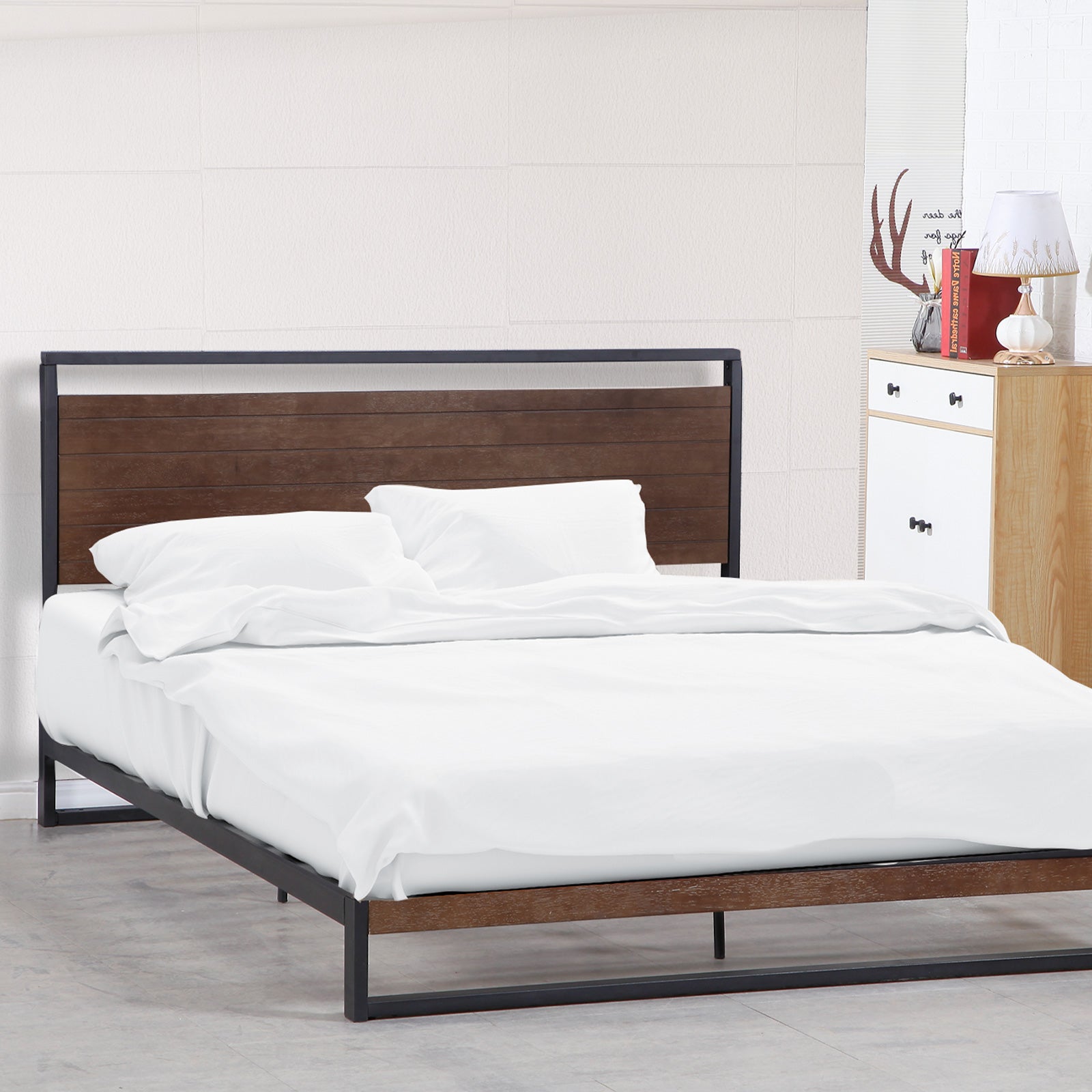 Milano Decor Azure Bed Frame With Headboard Black Wood Steel Platform Bed - Single - Black 6