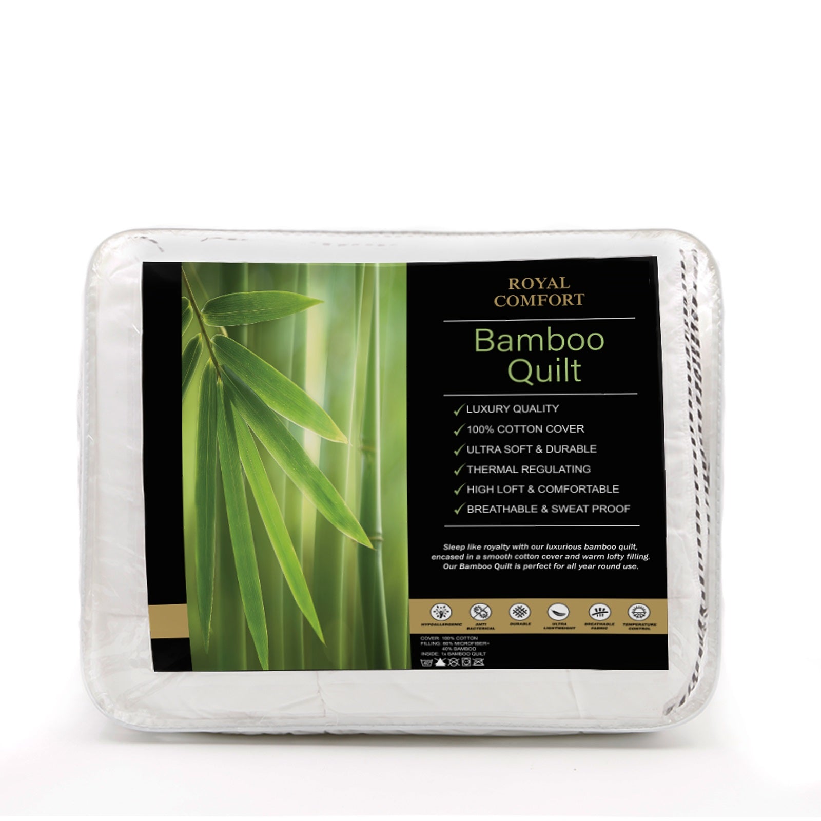 Royal Comfort Bamboo Blend Quilt 250GSM Luxury  Duvet 100% Cotton Cover - Queen - White 3