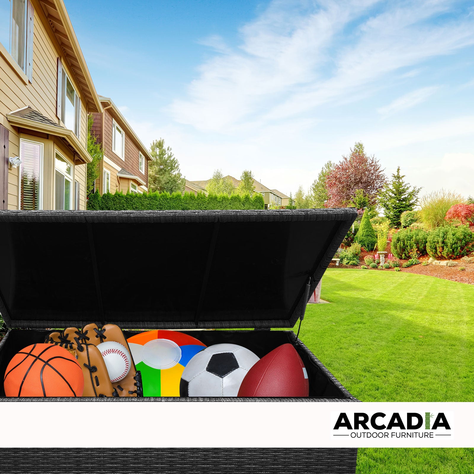 Arcadia Furniture Outdoor Rattan Storage Box Garden Toy Tools Shed UV Resistant - Black 7