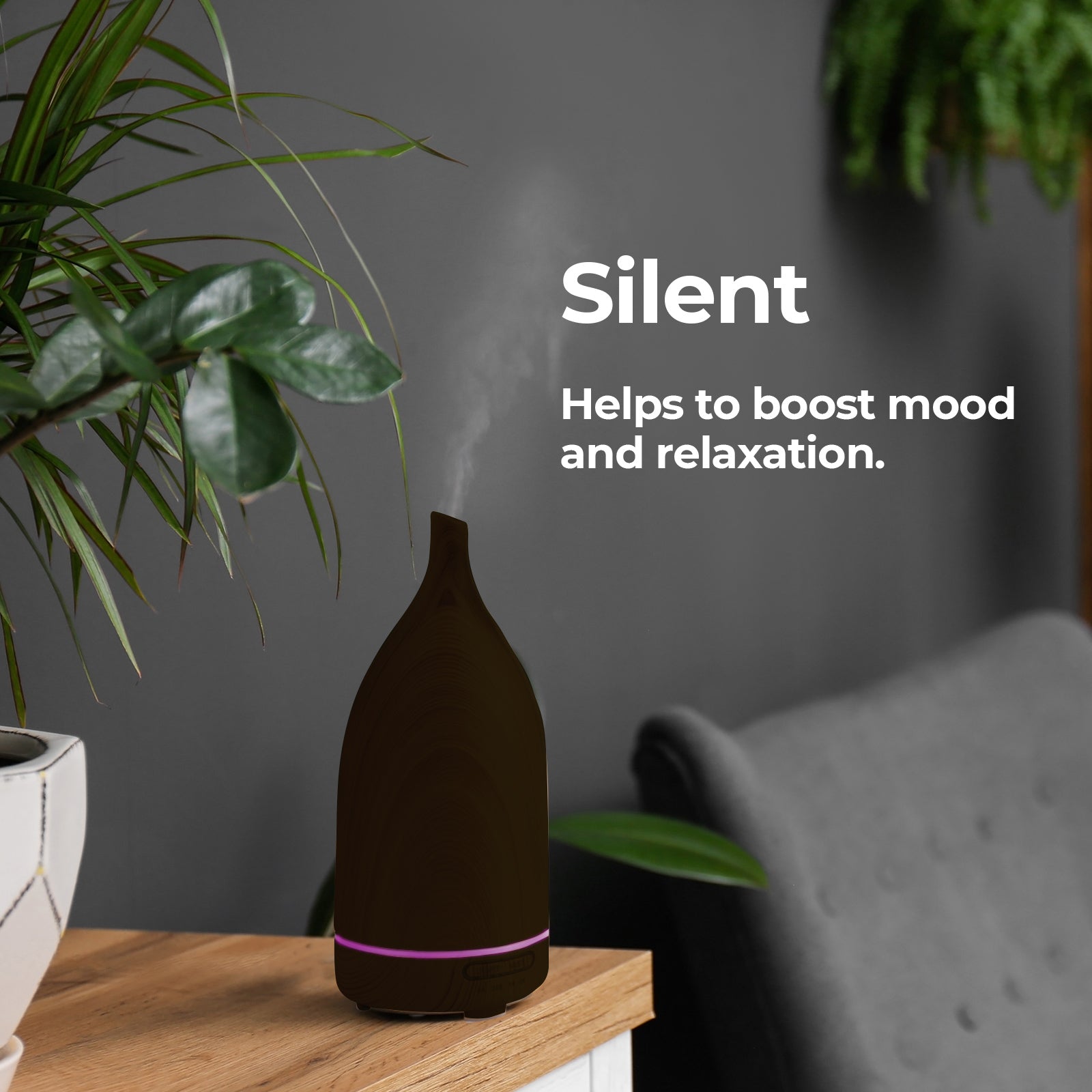 Milano Decor Aroma Diffuser 100ml Ultrasonic Humidifier Purifier And 3 Pack Oils - Dark Wood 7