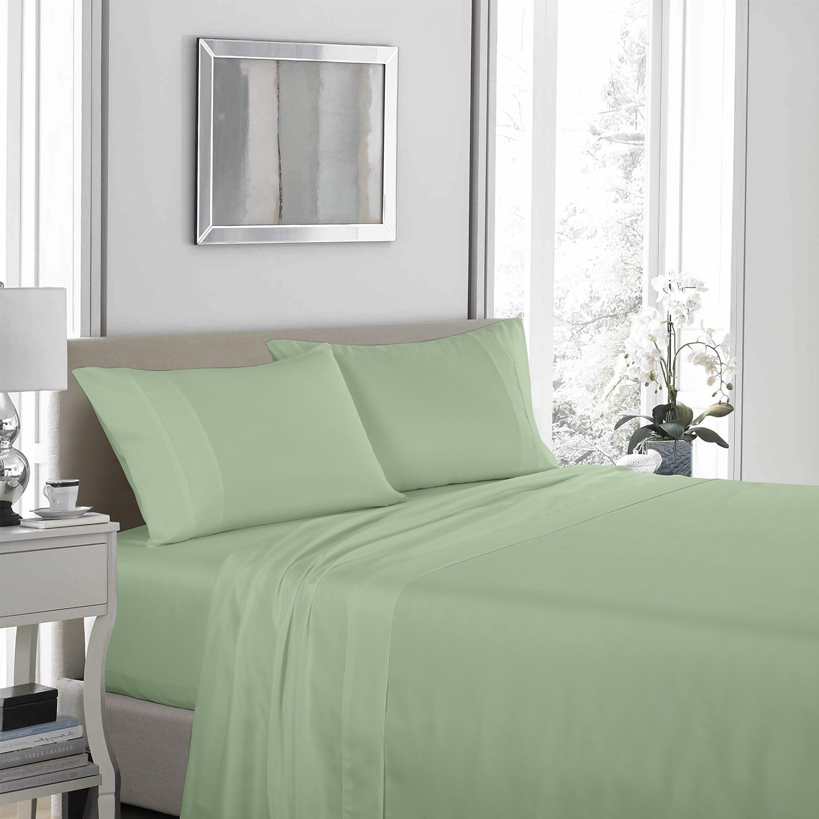 Royal Comfort 1200 Thread Count Sheet Set 4 Piece Ultra Soft Satin Weave Finish - King - Sage Green 3