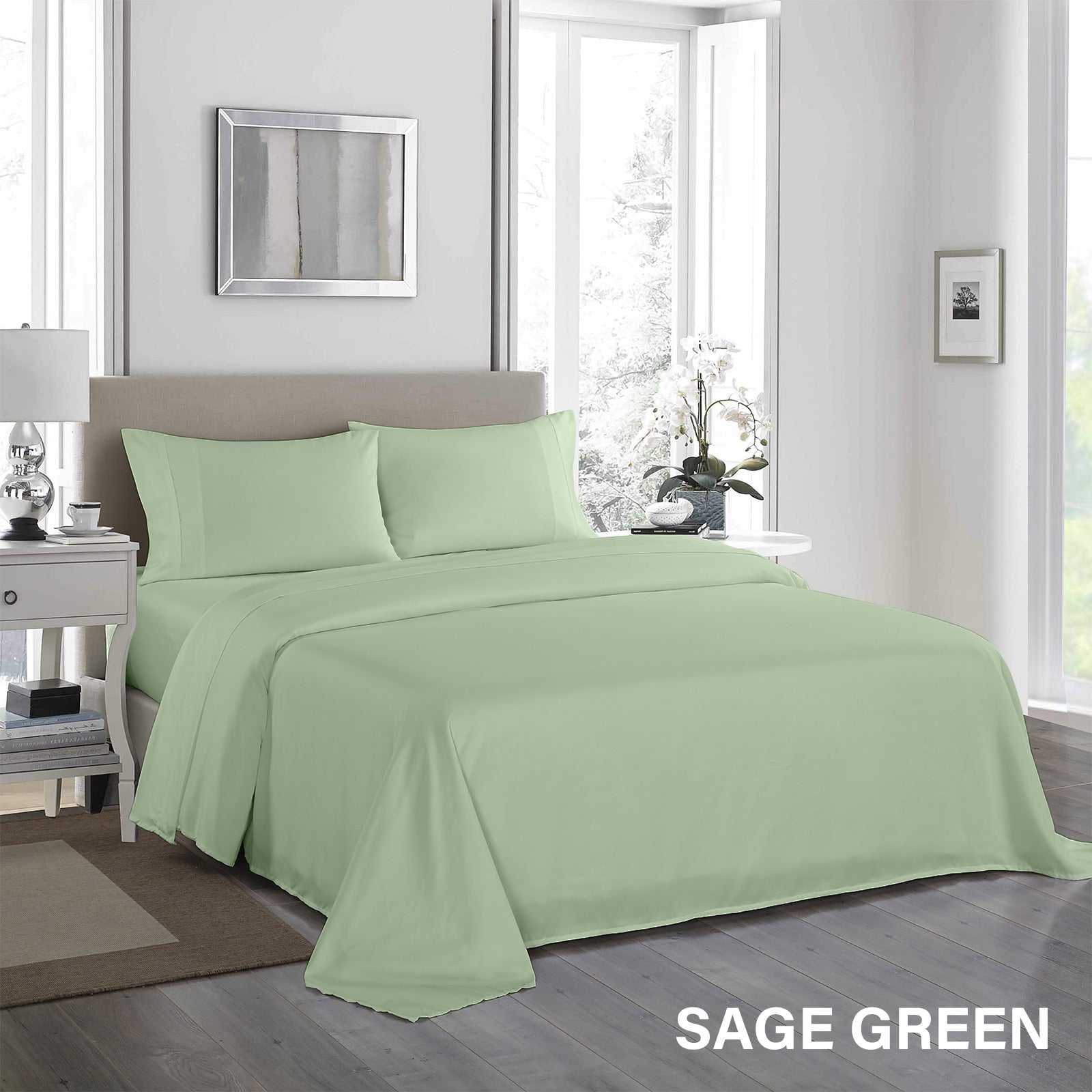 Royal Comfort 1200 Thread Count Sheet Set 4 Piece Ultra Soft Satin Weave Finish - King - Sage Green 6