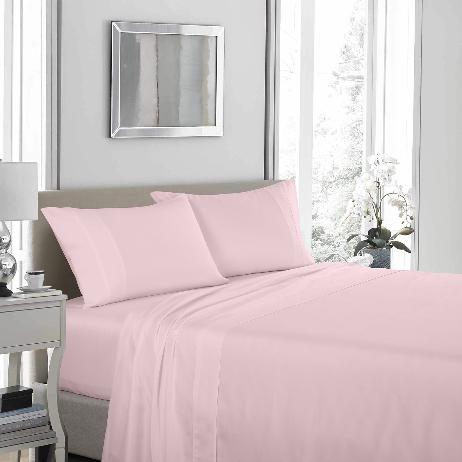 Royal Comfort 1200 Thread Count Sheet Set 4 Piece Ultra Soft Satin Weave Finish - King - Soft Pink 3