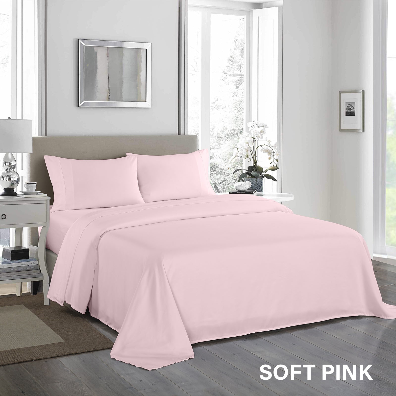 Royal Comfort 1200 Thread Count Sheet Set 4 Piece Ultra Soft Satin Weave Finish - King - Soft Pink 6