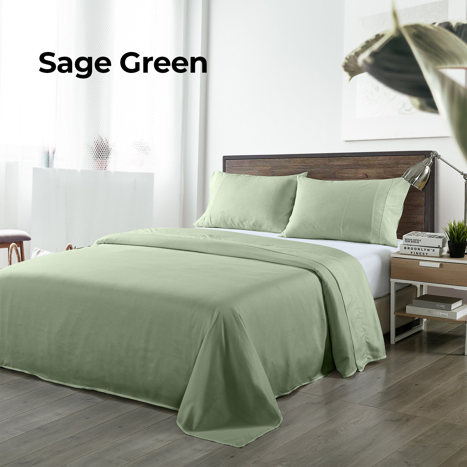 Royal Comfort Bamboo Blended Sheet & Pillowcases Set 1000TC Ultra Soft Bedding - Queen - Sage Green 5