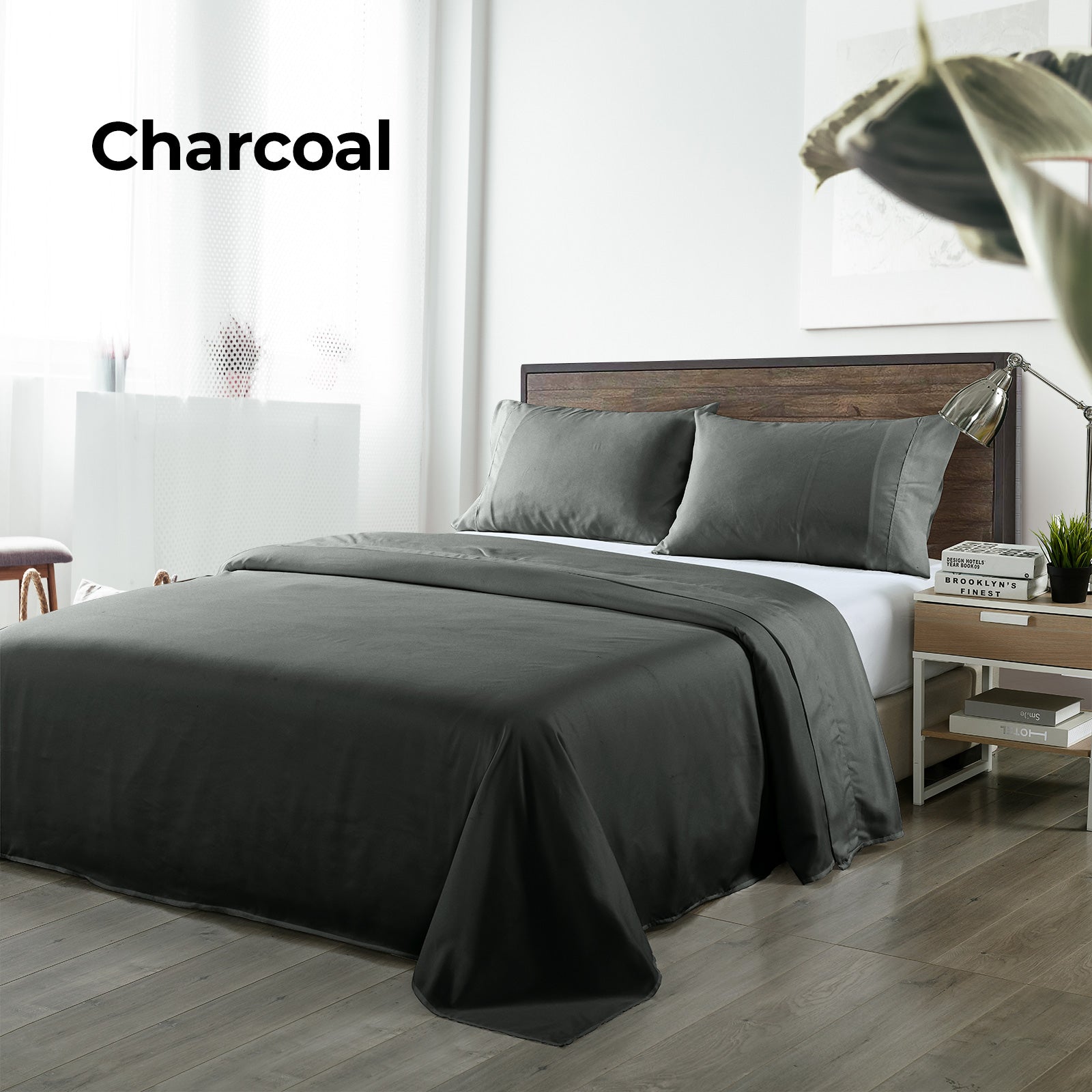 Royal Comfort Bamboo Blended Sheet & Pillowcases Set 1000TC Ultra Soft Bedding - King - Charcoal 5