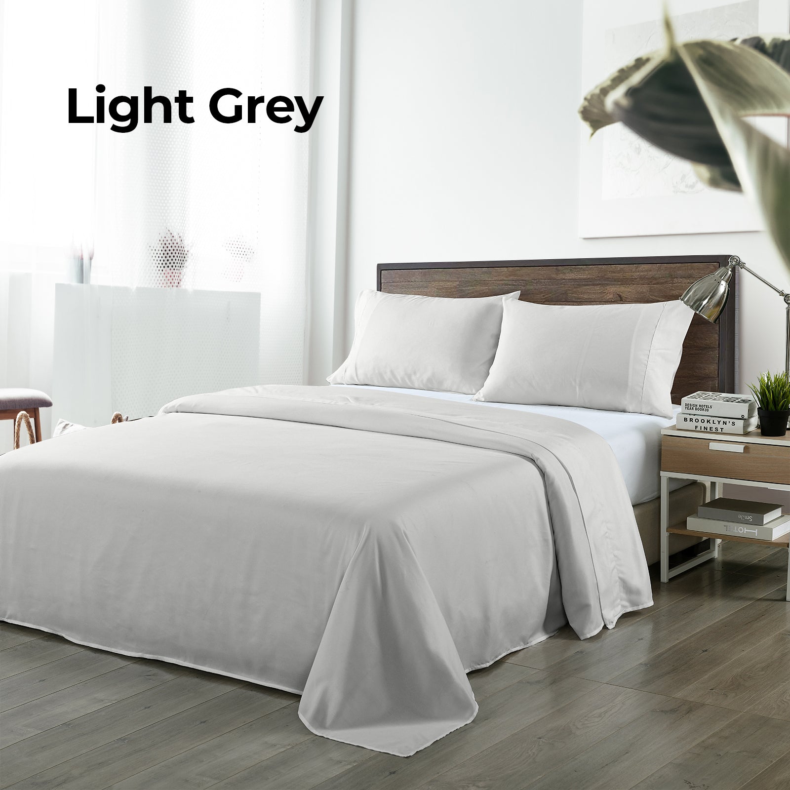 Royal Comfort Bamboo Blended Sheet & Pillowcases Set 1000TC Ultra Soft Bedding - King - Light Grey 5