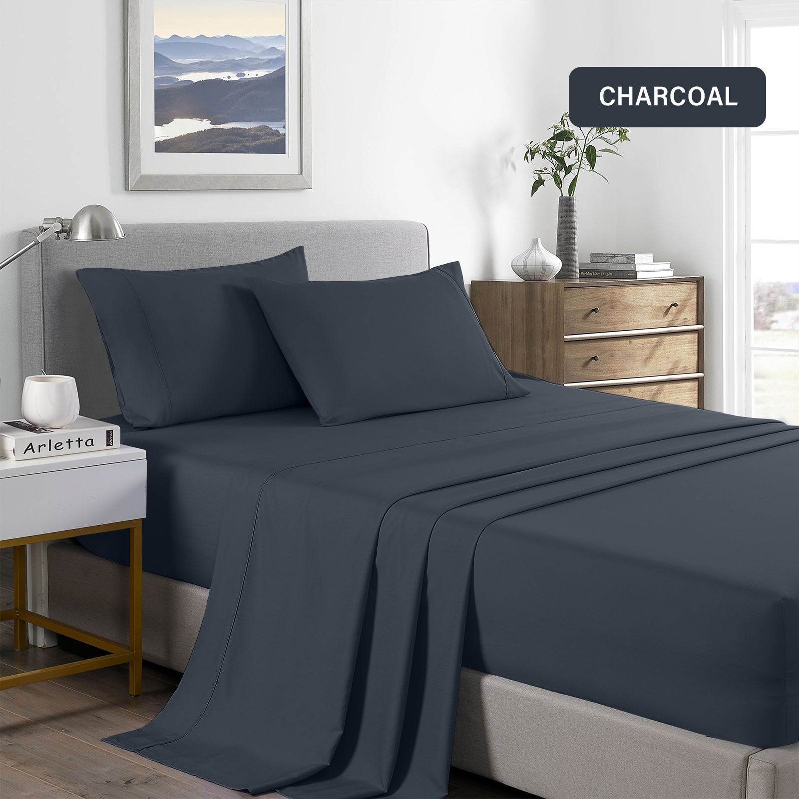 Royal Comfort 2000 Thread Count Bamboo Cooling Sheet Set Ultra Soft Bedding - Single - Charcoal 5