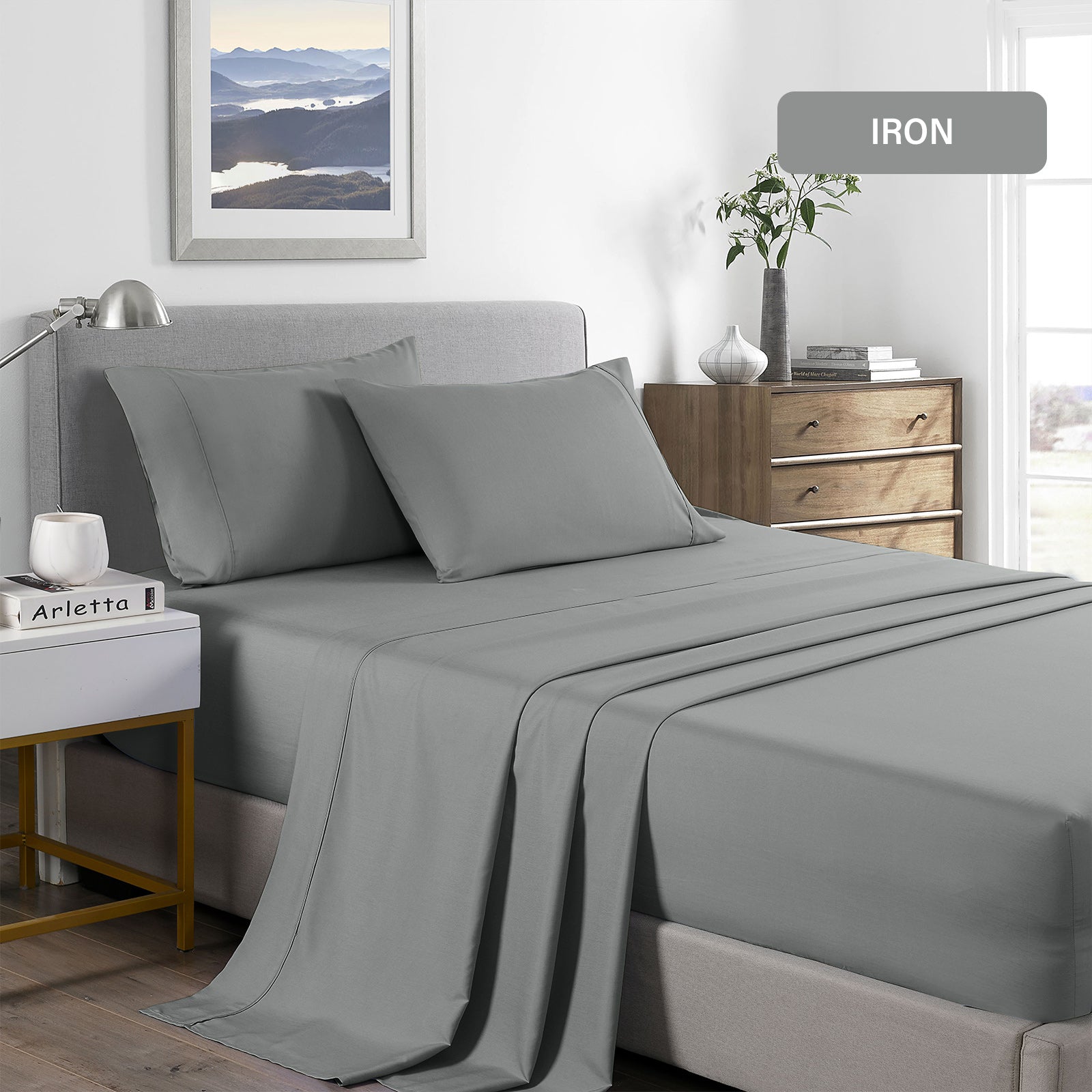 Royal Comfort 2000 Thread Count Bamboo Cooling Sheet Set Ultra Soft Bedding - Queen - Mid Grey 5