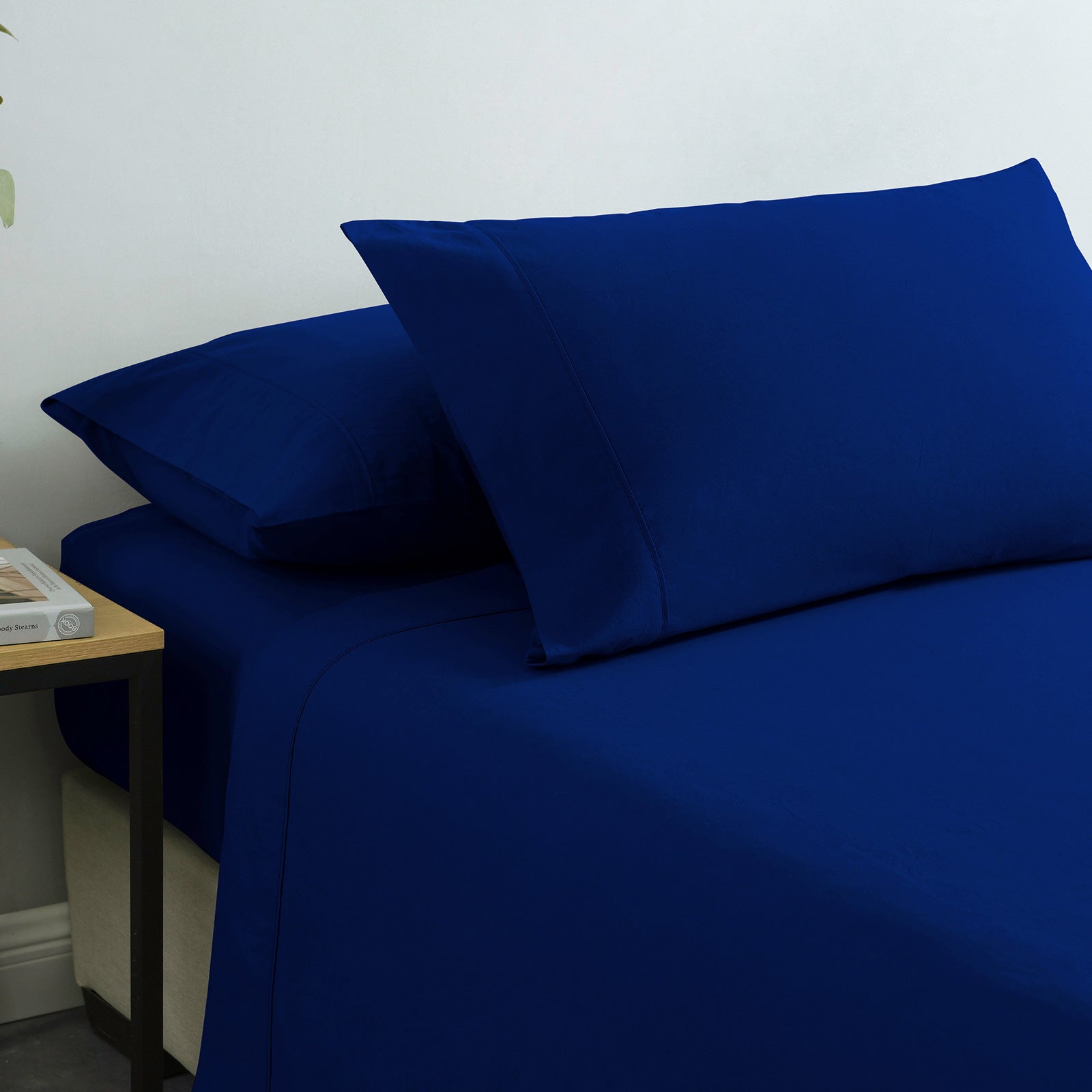 Royal Comfort Vintage Washed 100% Cotton Sheet Set Fitted Flat Sheet Pillowcases - Single - Royal Blue 7