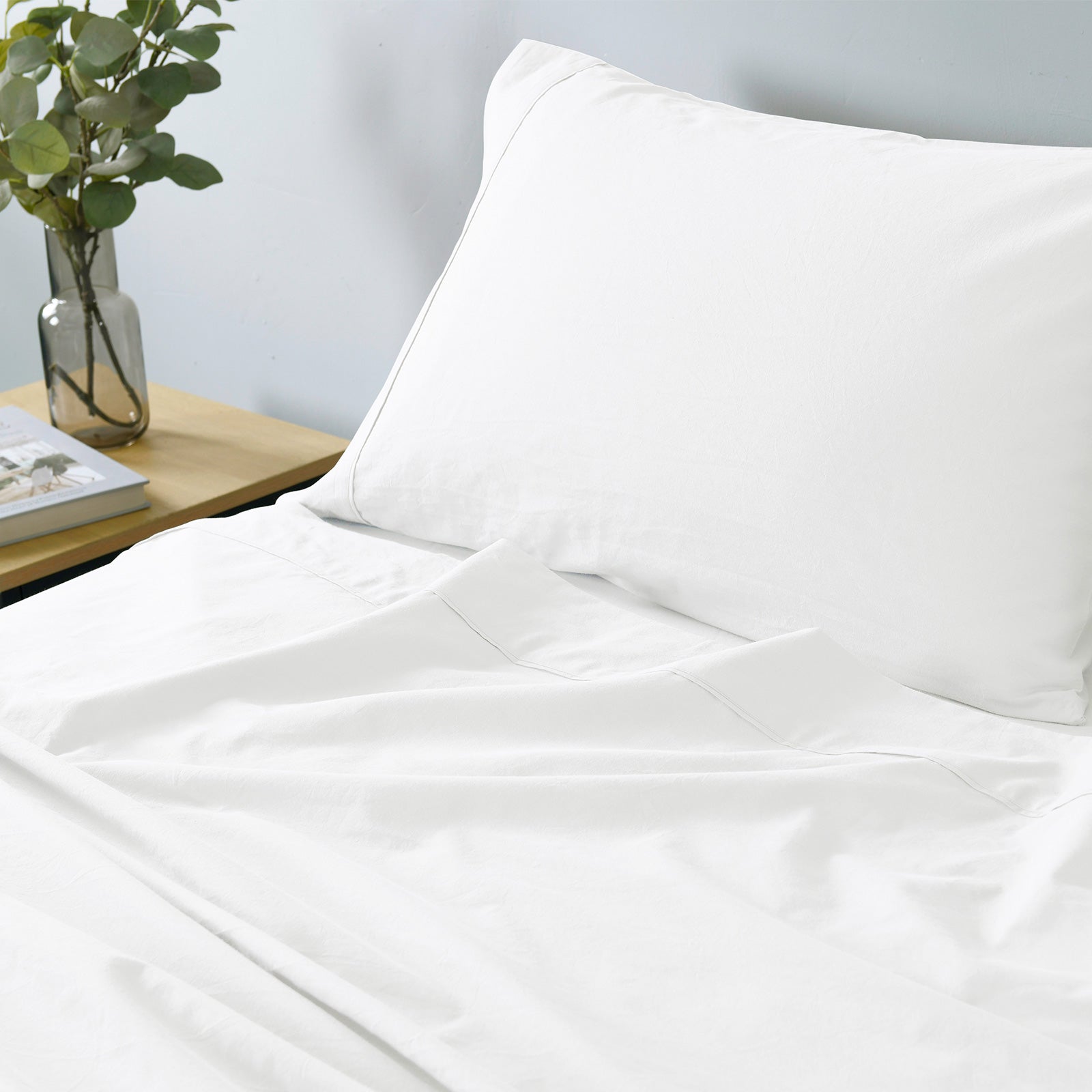 Royal Comfort Vintage Washed 100% Cotton Sheet Set Fitted Flat Sheet Pillowcases - King - White 4