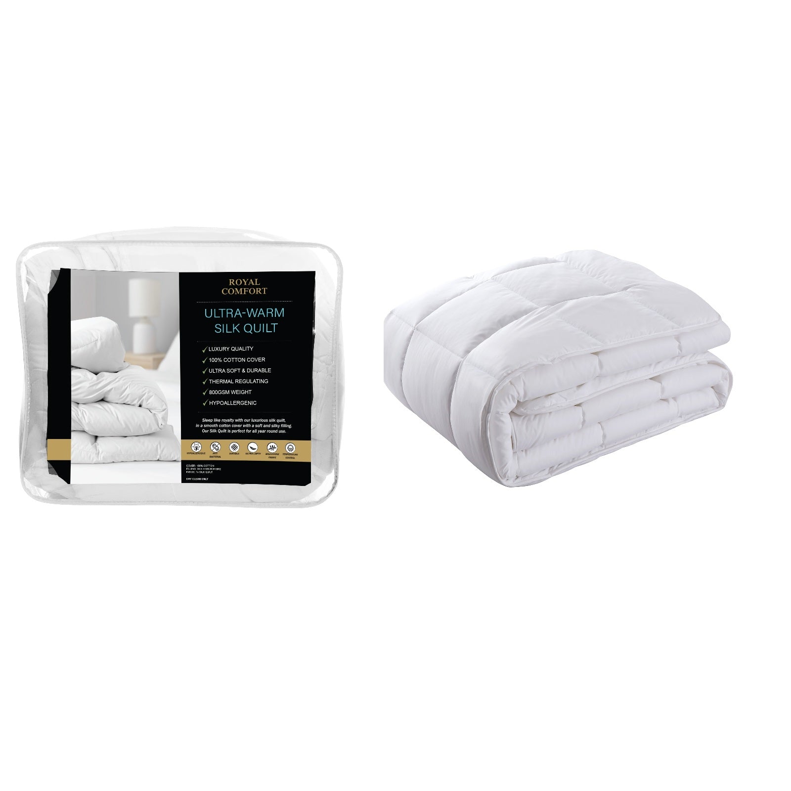Royal Comfort 800GSM Silk Blend Quilt Duvet Ultra Warm Winter Weight  - King - White 6