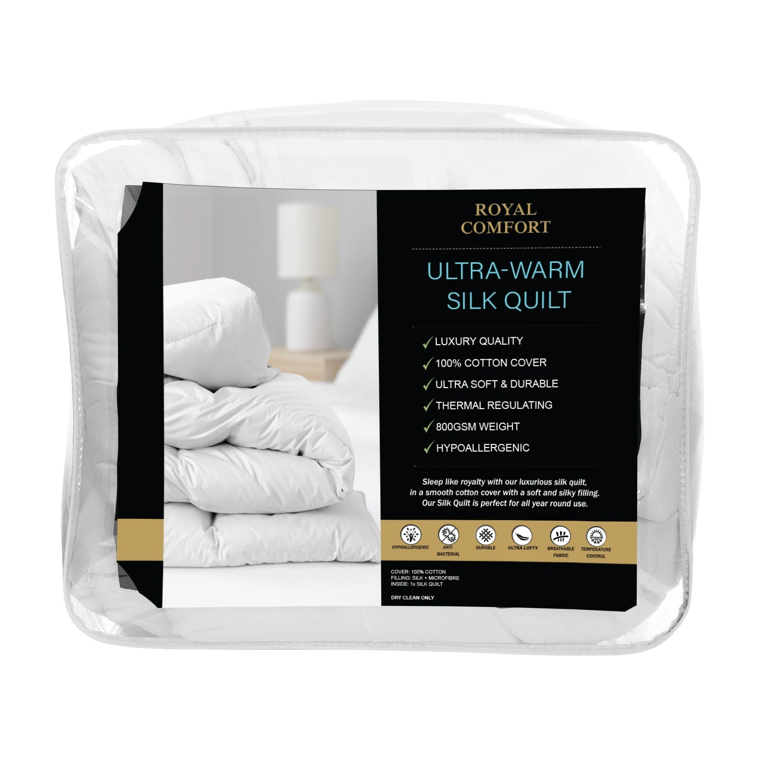 Royal Comfort 800GSM Silk Blend Quilt Duvet Ultra Warm Winter Weight  - King - White 7