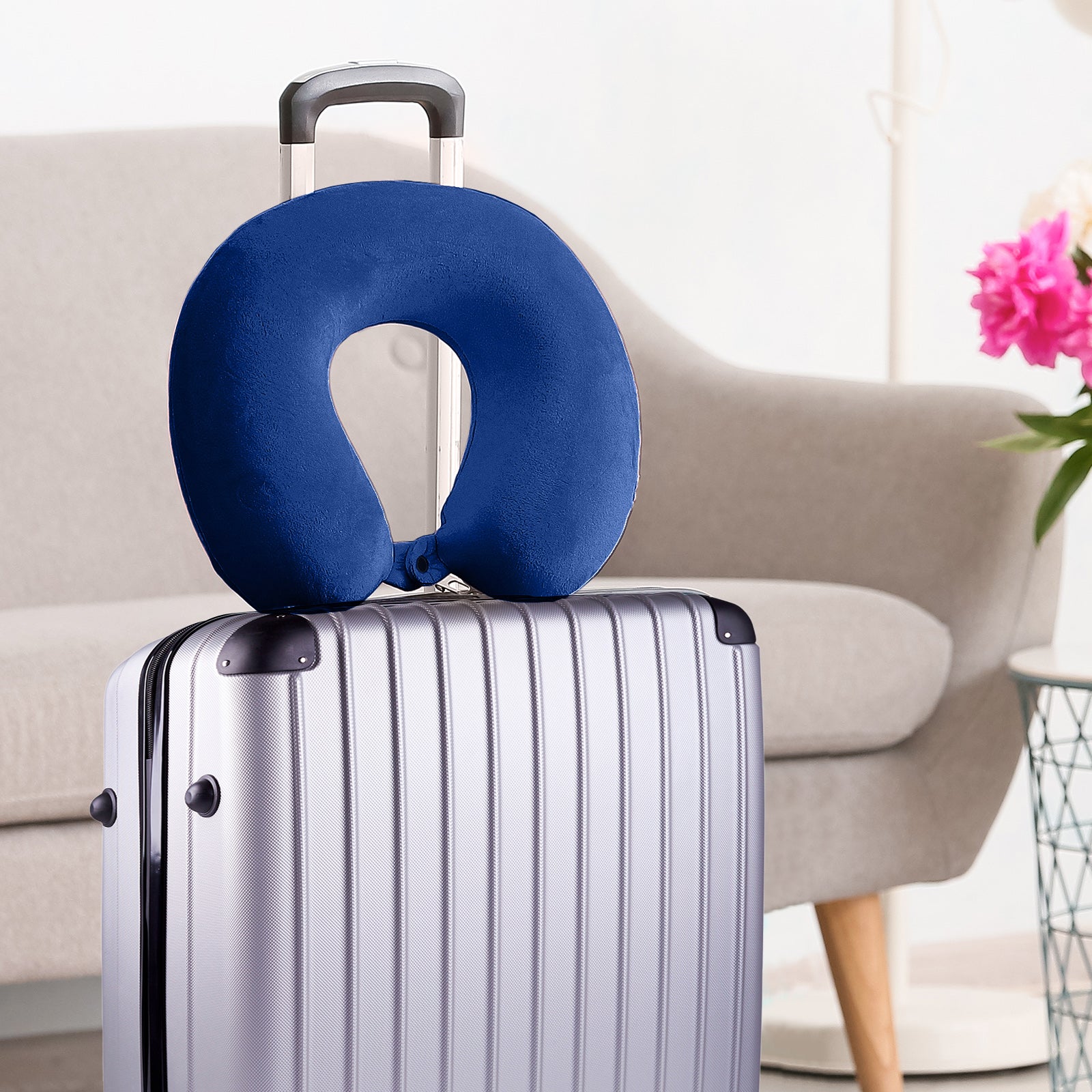 Milano Decor Memory Foam Travel Neck Pillow With Clip Cushion Support Soft Blue 3