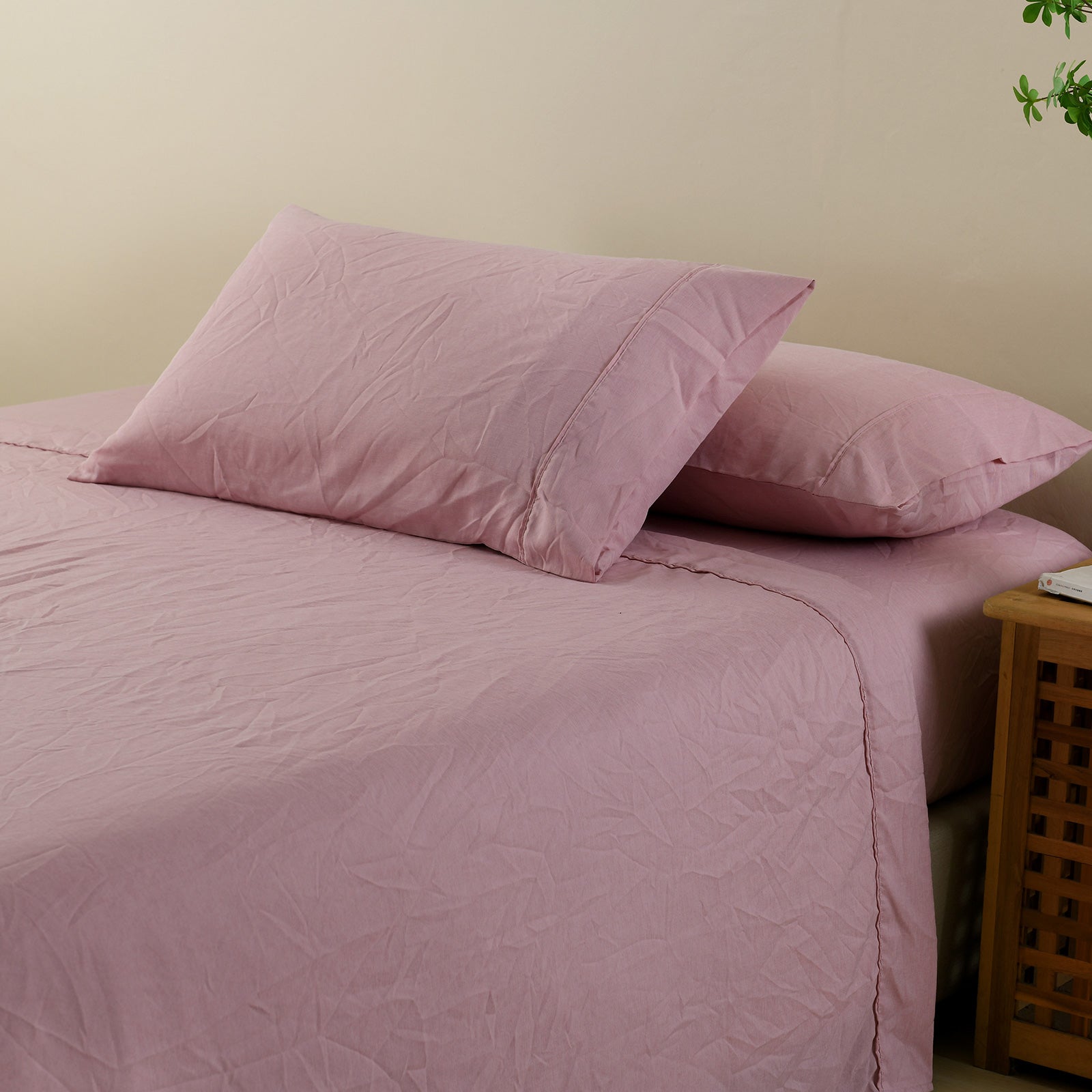 Royal Comfort Flax Linen Blend Sheet Set Bedding Luxury Breathable Ultra Soft - Queen - Mauve 5