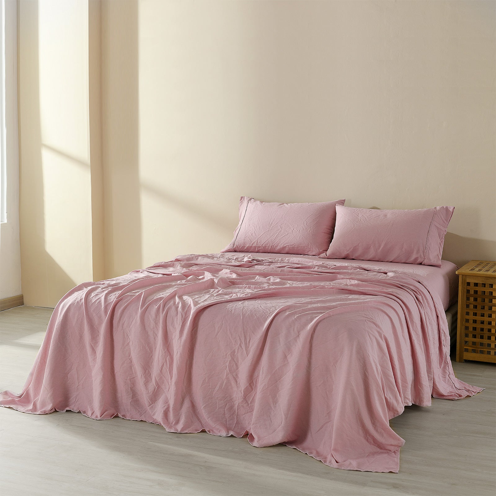 Royal Comfort Flax Linen Blend Sheet Set Bedding Luxury Breathable Ultra Soft - King - Mauve 3