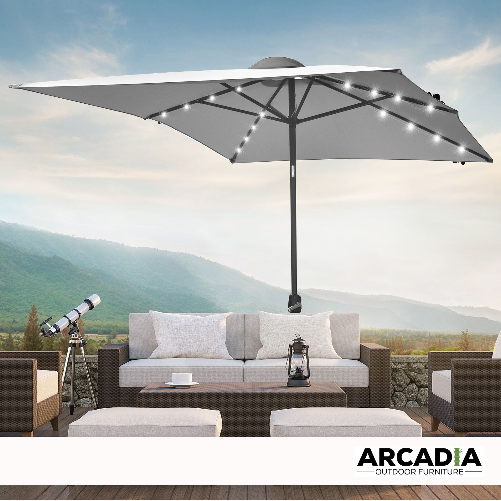 Arcadia Furniture Umbrella 3 Metre Umbrella with Solar LED Lights Garden Yard - Grey 3