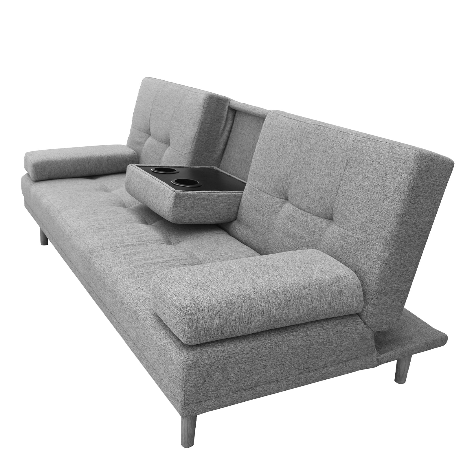Casa Decor Mendoza 2 in 1 Sofa Bed Couch Grey Pull Down Cupholder 3 Seats Futon 9