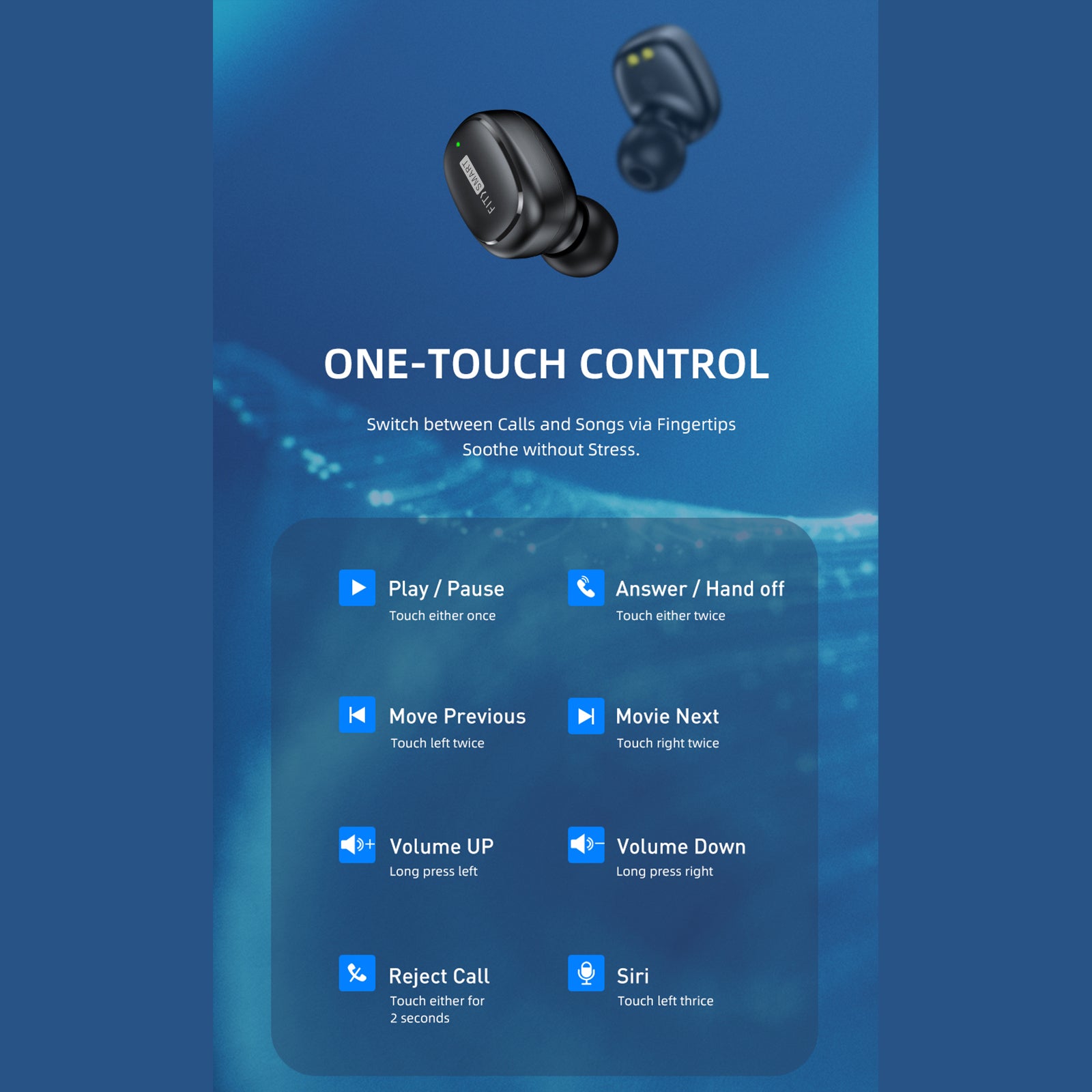 FitSmart In Ear Buds with Charging Case Portable Wireless Black 5