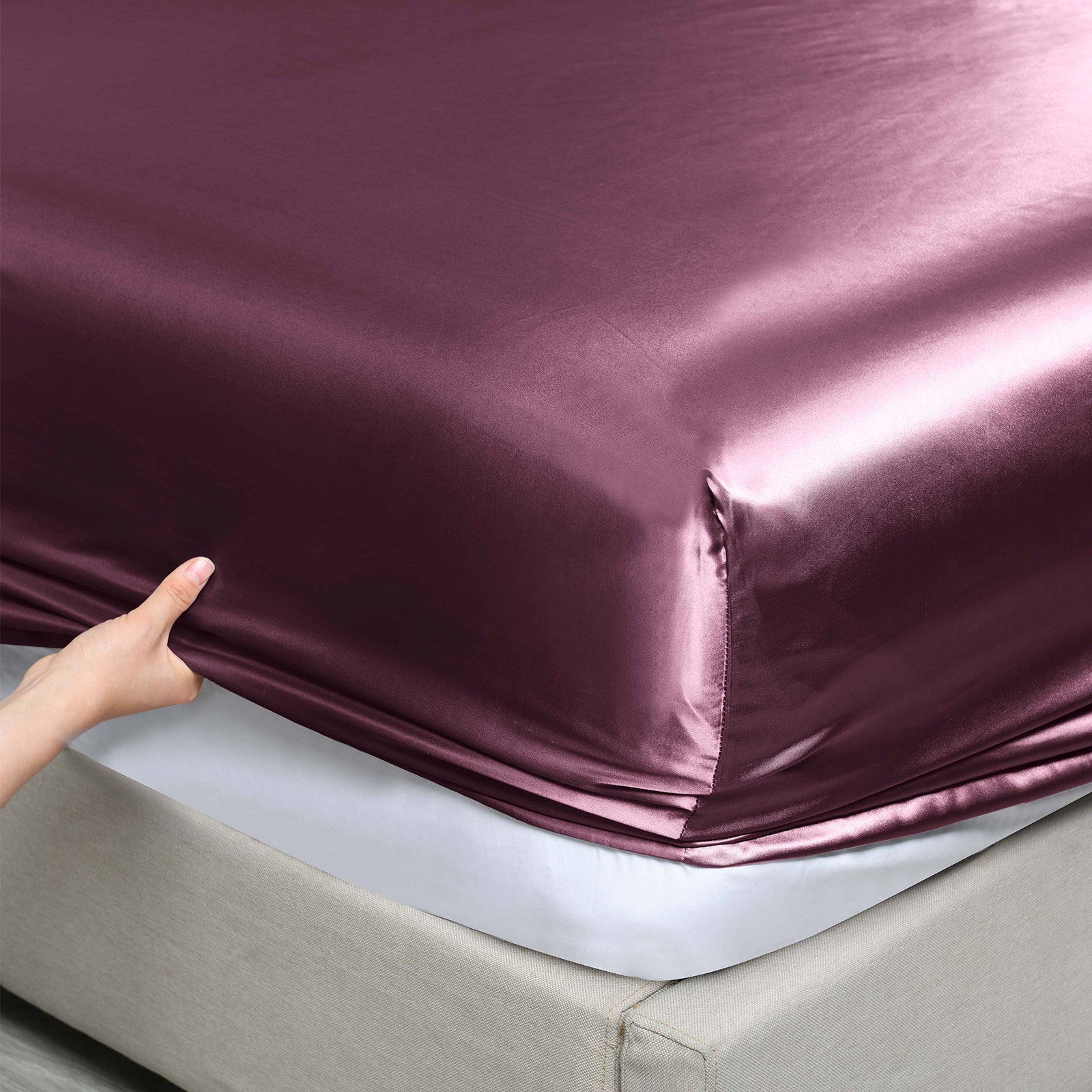 Royal Comfort Satin Sheet Set 3 Piece Fitted Sheet Pillowcase Soft  - King - Malaga Wine 6
