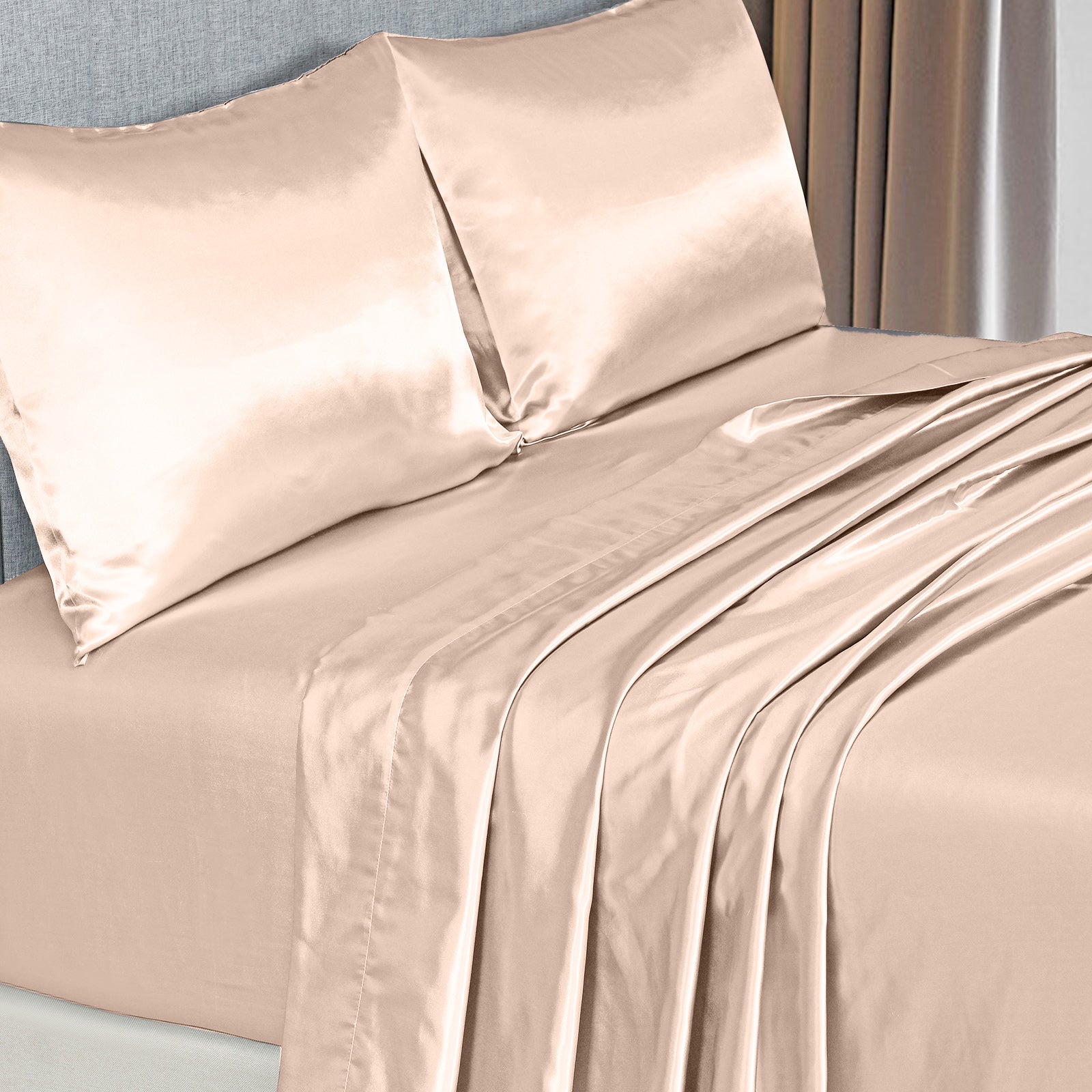 Royal Comfort Satin Sheet Set 4 Piece Fitted Flat Sheet Pillowcases  - King - Champagne Pink 7