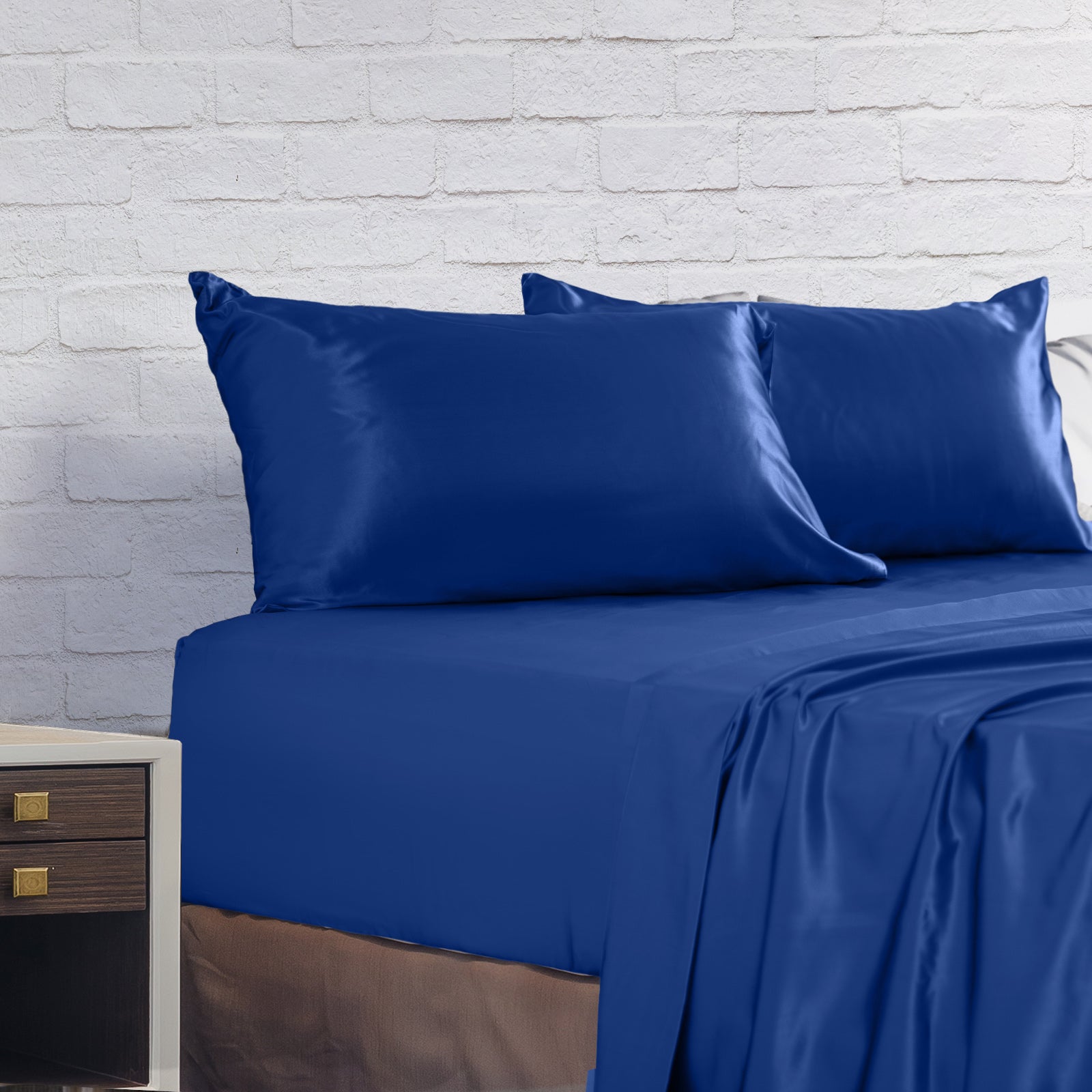 Royal Comfort Satin Sheet Set 4 Piece Fitted Flat Sheet Pillowcases  - King - Navy Blue 6