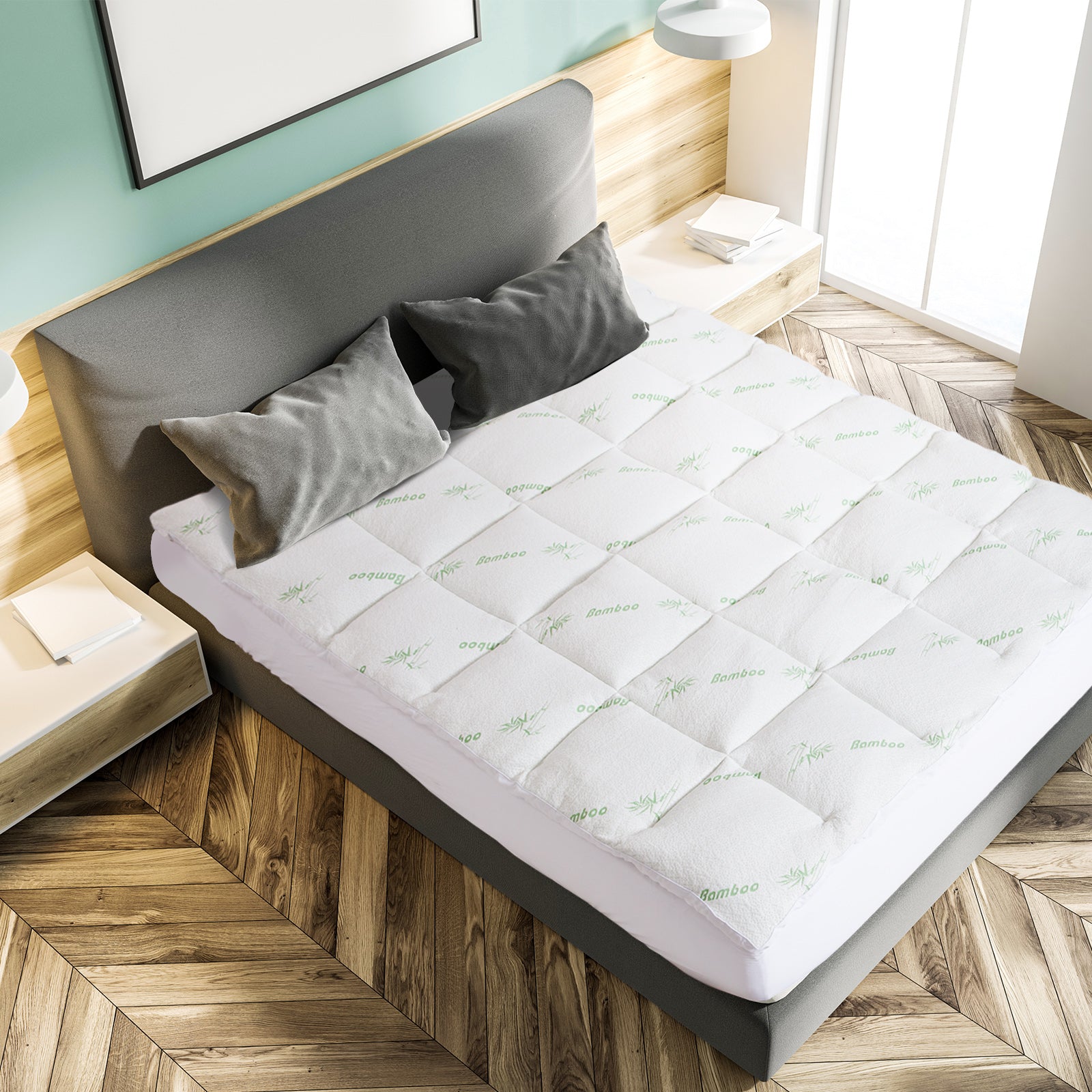 Royal Comfort 1000GSM Luxury Bamboo Covered Mattress Topper Ball Fibre Gusset - King - White 7