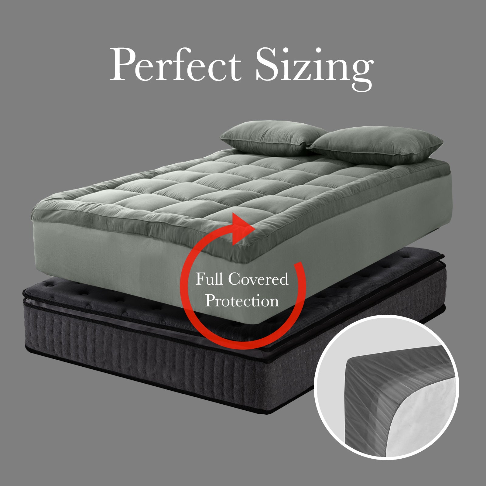 Royal Comfort Charcoal Bamboo Blend Topper 800GSM 45cm Skirt Luxury Bedding - Single - Charcoal 3