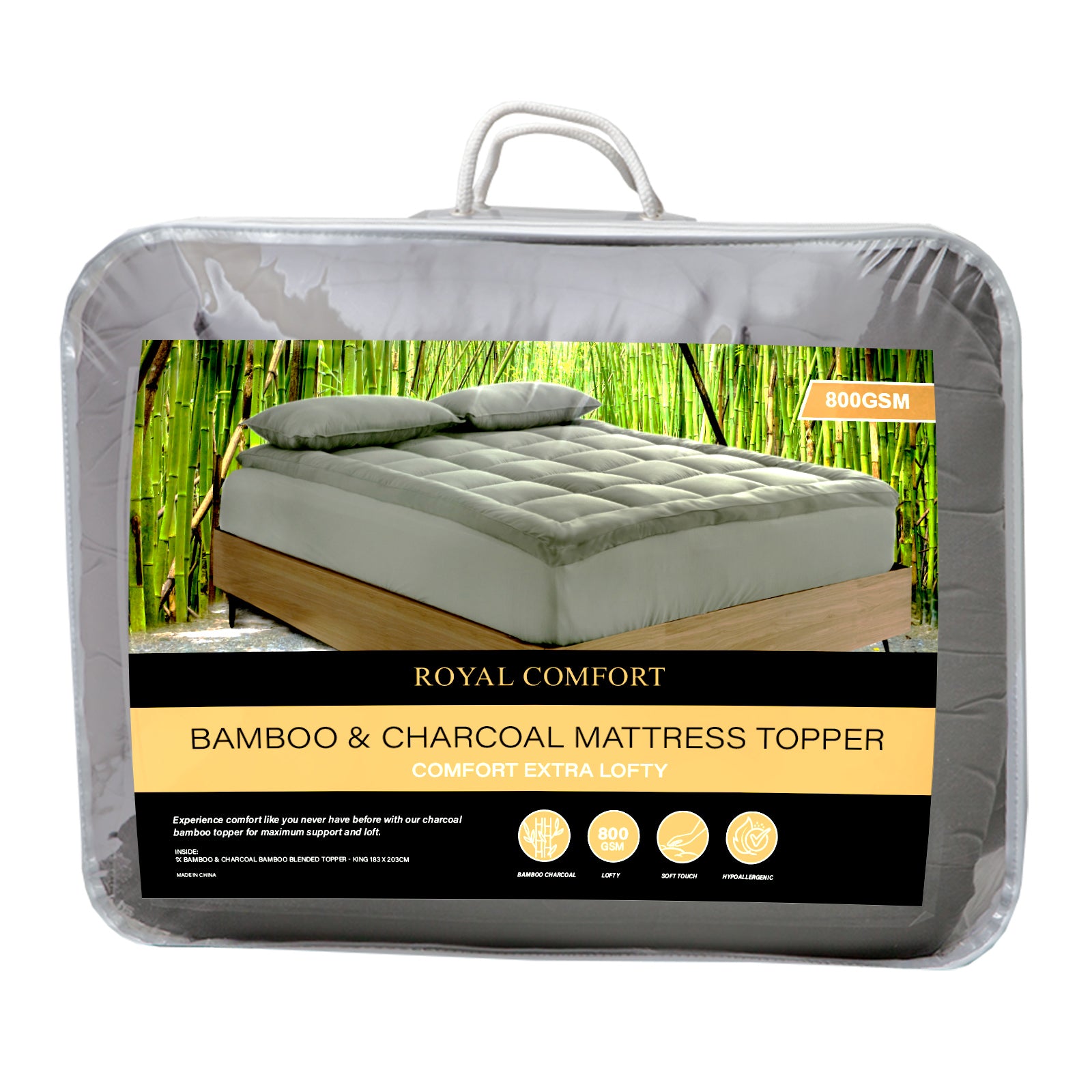 Royal Comfort Charcoal Bamboo Blend Topper 800GSM 45cm Skirt Luxury Bedding - Single - Charcoal 6