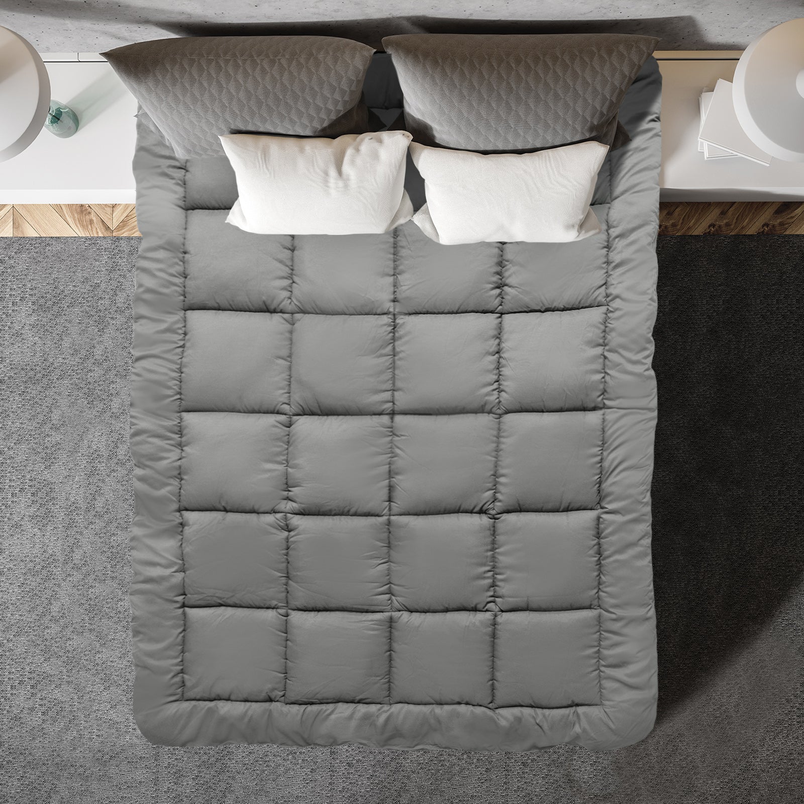 Royal Comfort Charcoal Bamboo Blend Topper 800GSM 45cm Skirt Luxury Bedding - Single - Charcoal 7