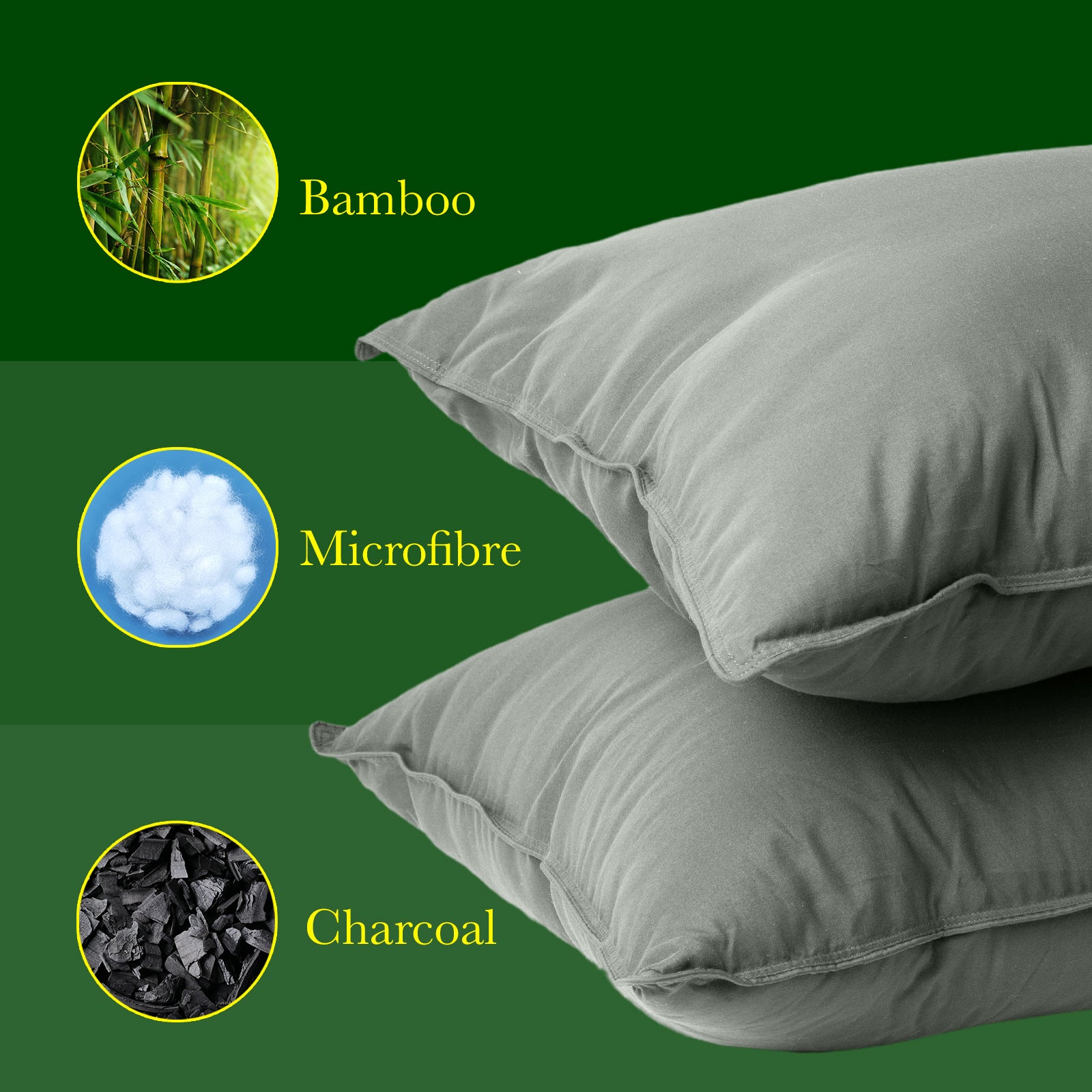 Royal Comfort Charcoal Bamboo Pillow Hotel Quality Luxury Twin Pack 4