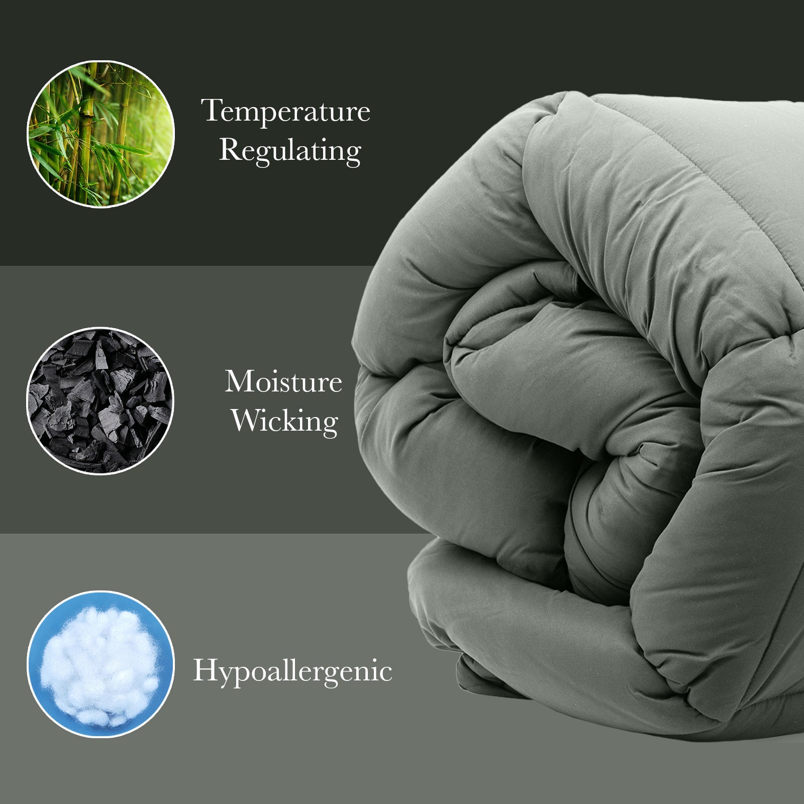 Royal Comfort 350GSM Charcoal Bamboo Quilt Luxury Bedding Duvet All Seasons - Double - Charcoal 3