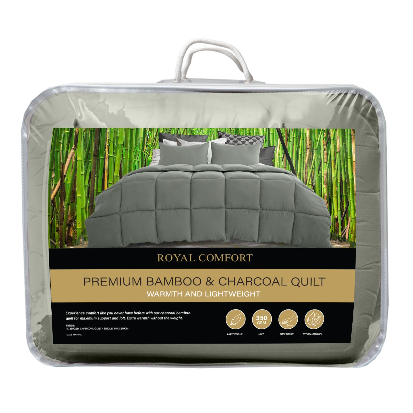 Royal Comfort 350GSM Charcoal Bamboo Quilt Luxury Bedding Duvet All Seasons - Queen - Charcoal 7