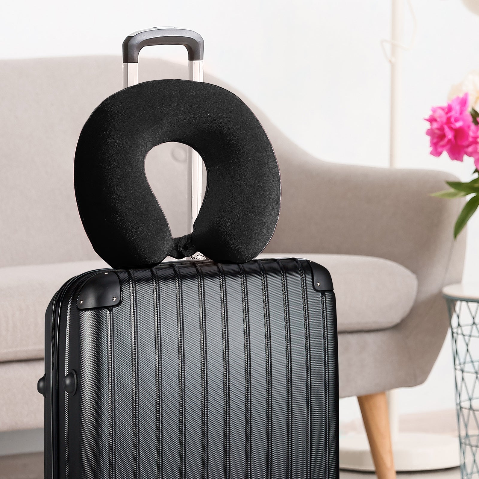 Milano Decor Memory Foam Travel Neck Pillow With Clip Cushion Support Soft Black 3