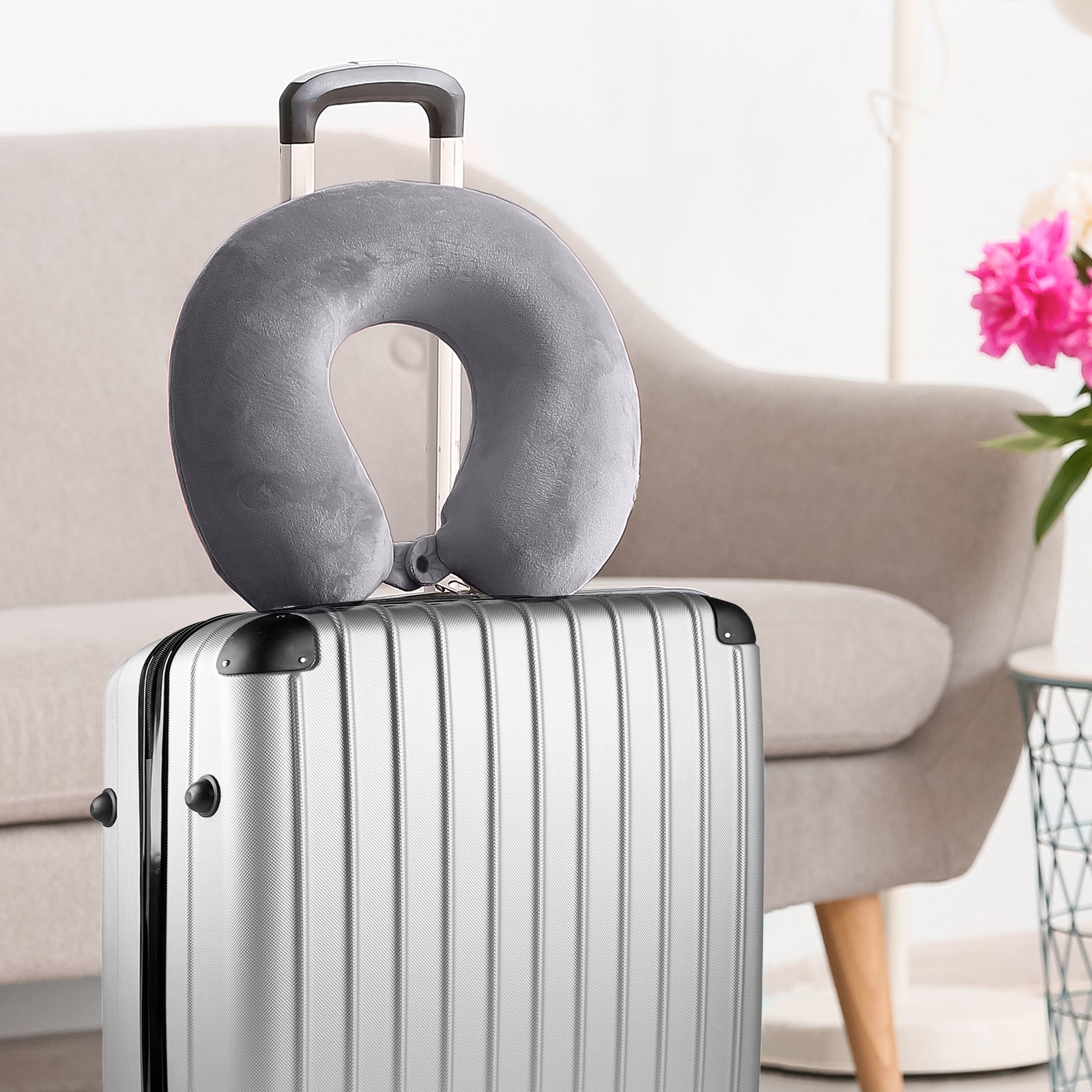 Milano Decor Memory Foam Travel Neck Pillow With Clip Cushion Support Soft Grey 3