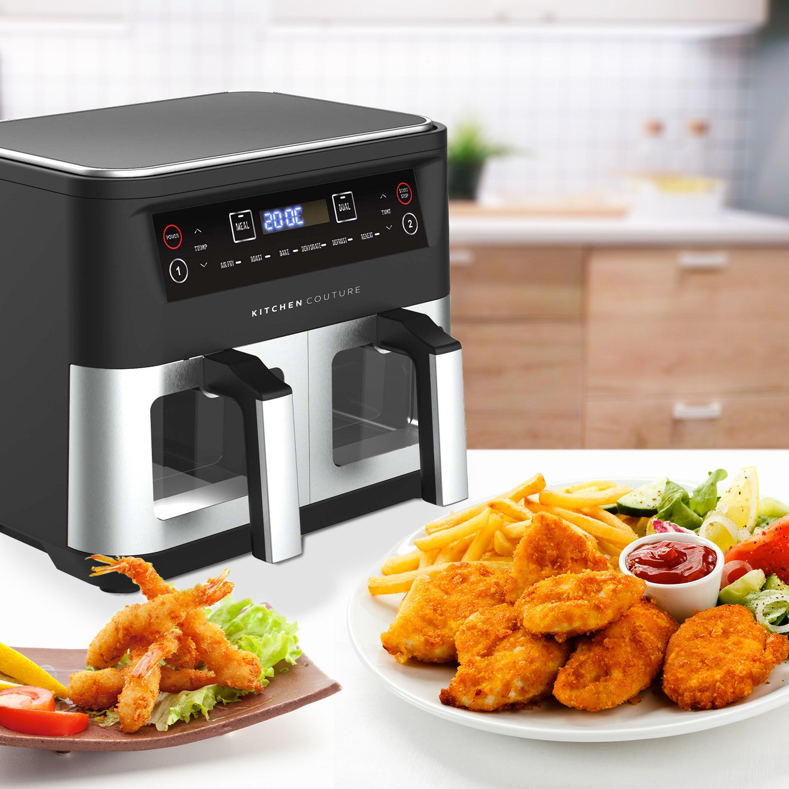 Kitchen Couture Dual View 2 x 5 Litre (10 Litre) Air Fryer Stainless Steel 10
