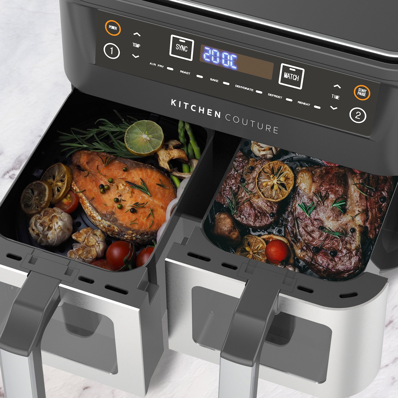 Kitchen Couture Dual View 2 x 5 Litre (10 Litre) Air Fryer Stainless Steel 11
