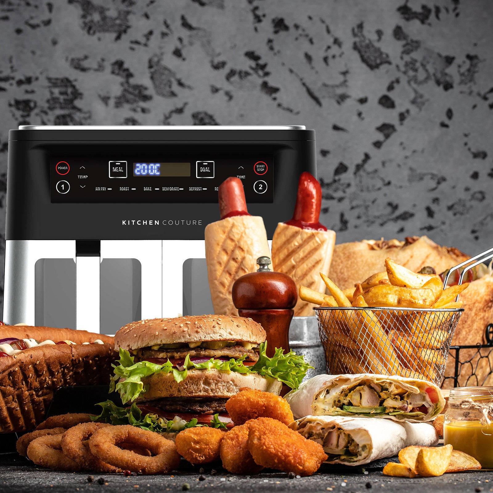 Kitchen Couture Dual View 2 x 5 Litre (10 Litre) Air Fryer Stainless Steel 12