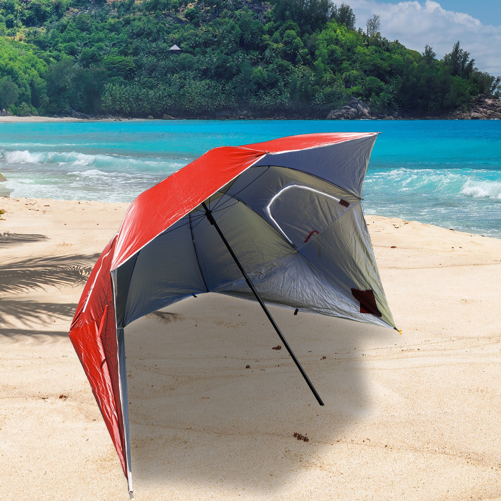Havana Outdoors Beach Umbrella 2.4M Outdoor Garden Beach Portable Shade Shelter - Red 4