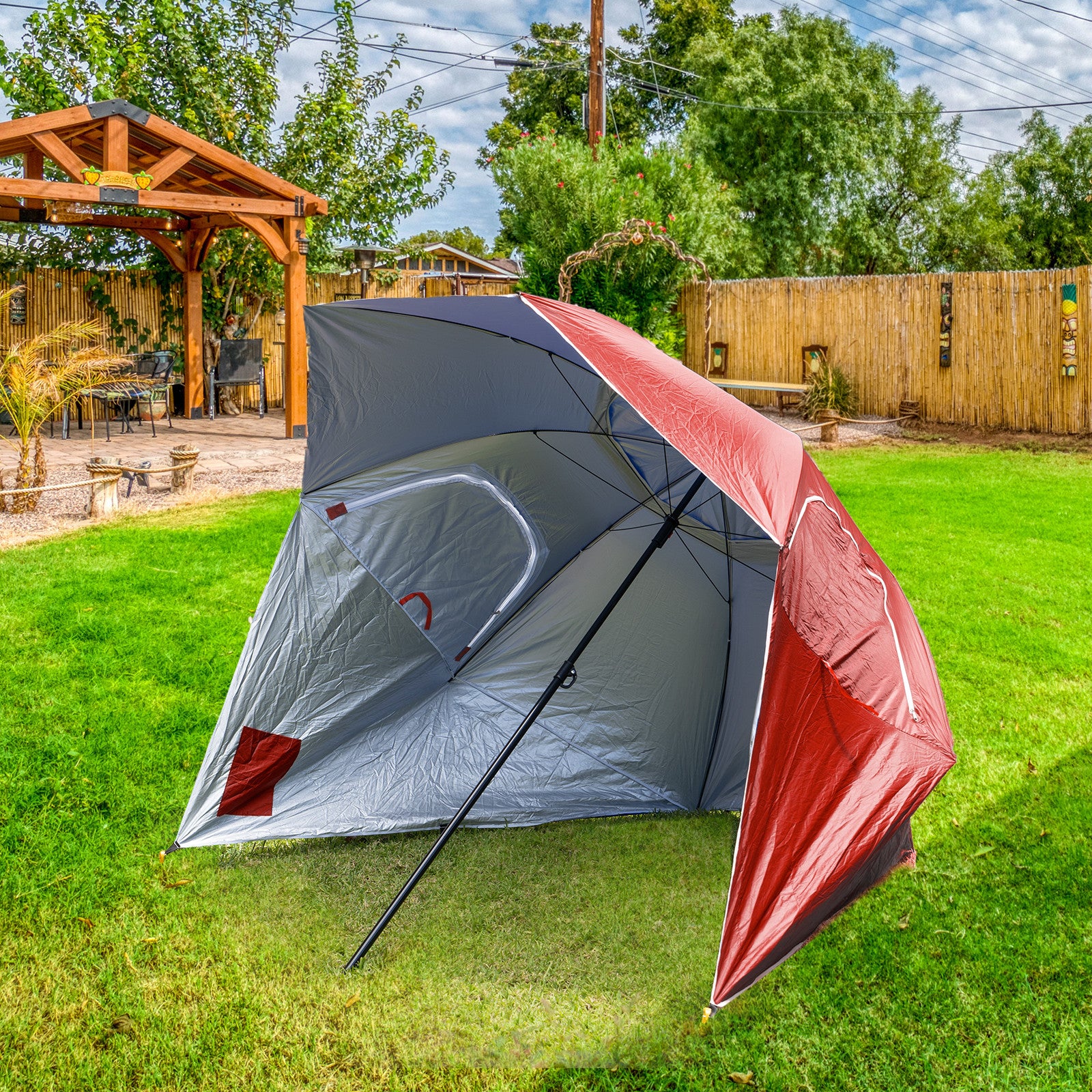 Havana Outdoors Beach Umbrella 2.4M Outdoor Garden Beach Portable Shade Shelter - Red 5