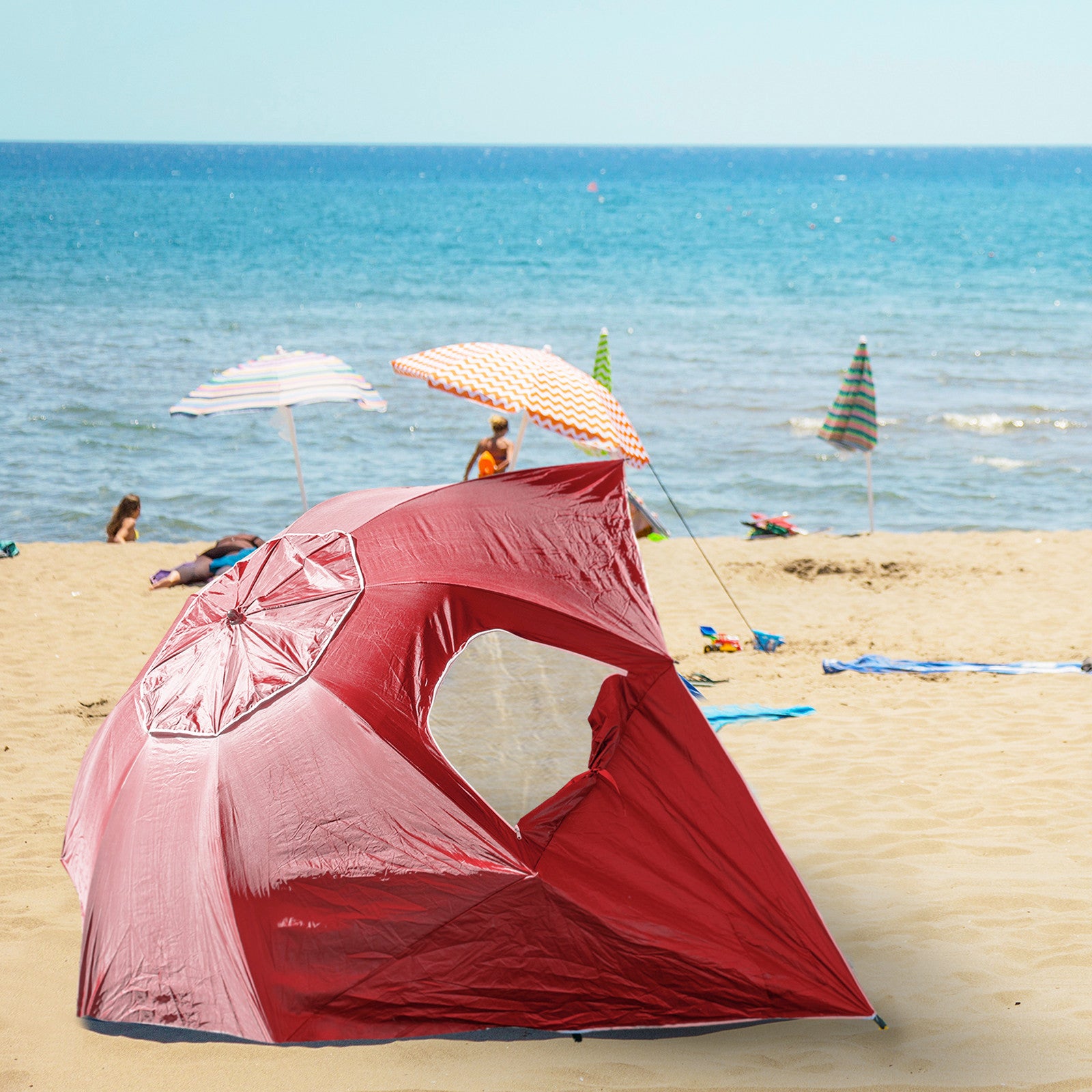 Havana Outdoors Beach Umbrella 2.4M Outdoor Garden Beach Portable Shade Shelter - Red 6